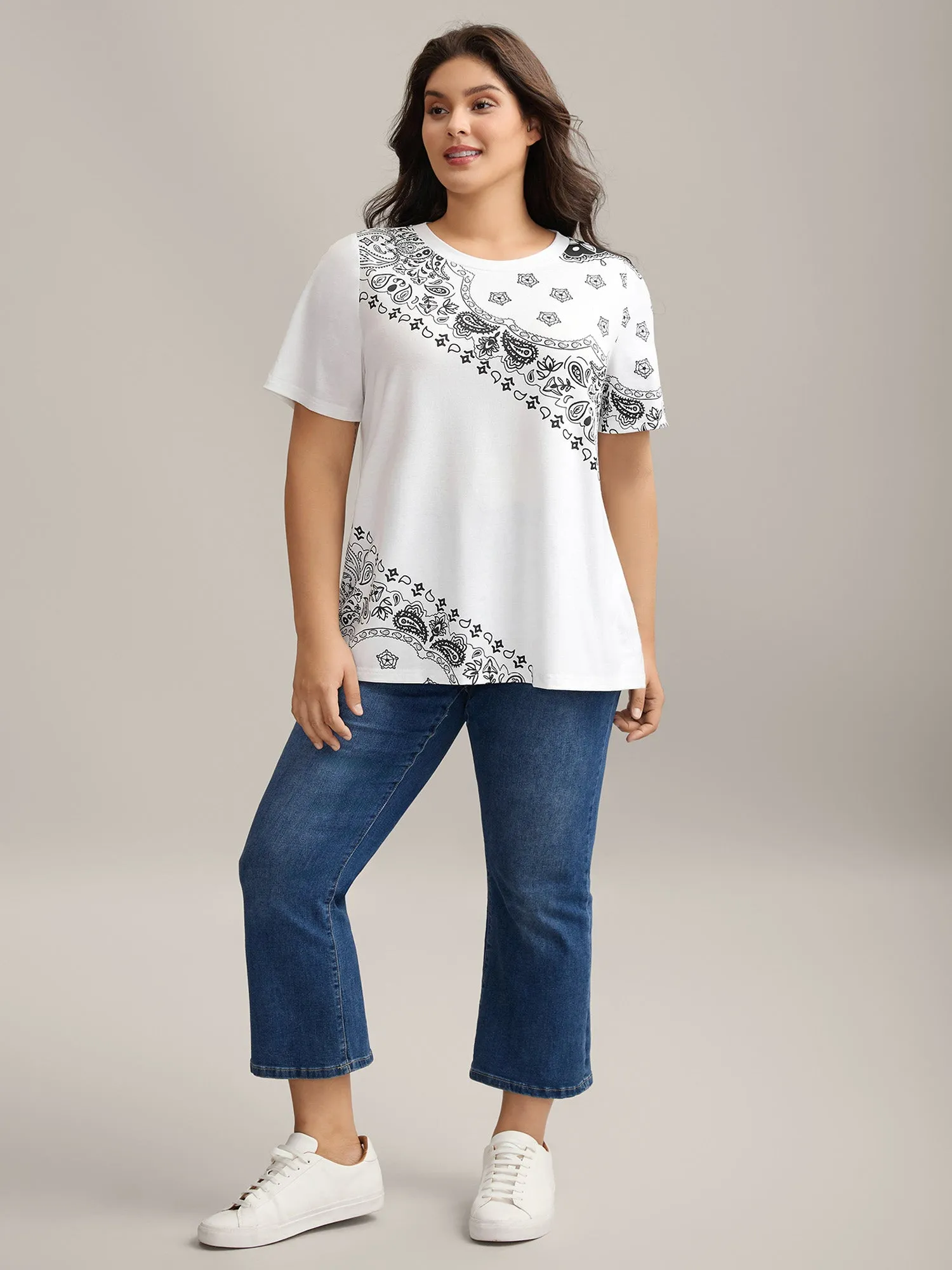 Boho Print Plain Crewneck T-Shirt sold by Bloomchic product image thumbnail 3