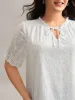 Cotton Embroidery Notched Neck Tie Shirt sold by Bloomchic