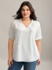 Cotton Embroidery Notched Neck Tie Shirt sold by Bloomchic