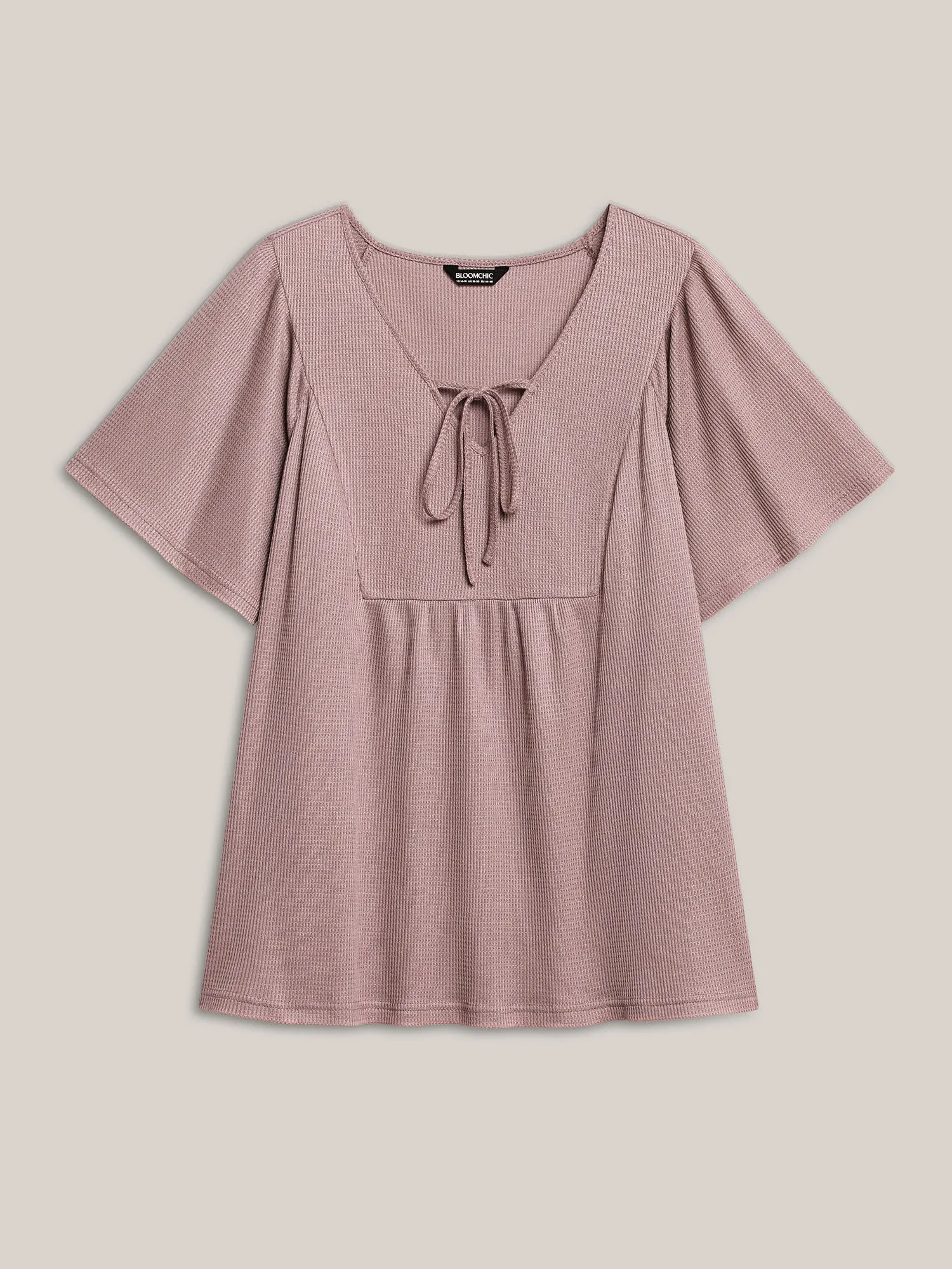Waffle Neck-Tie Flowy Plain Knit Top sold by Bloomchic product image thumbnail 5