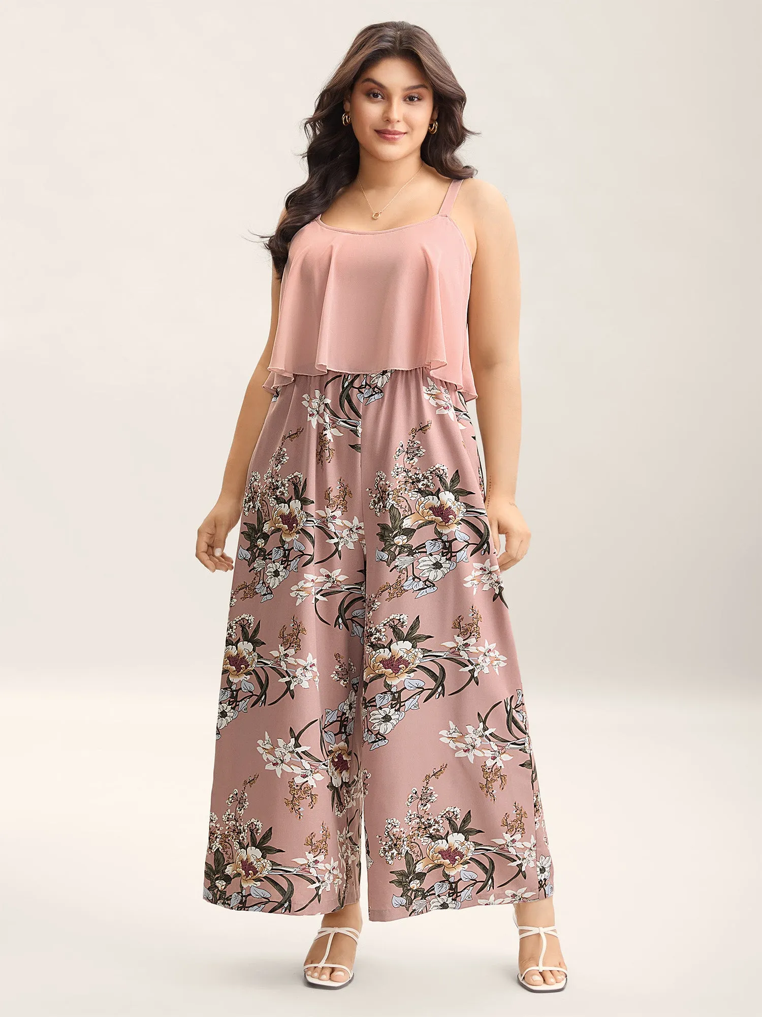 Large Flower Print Spliced Wide-Leg Jumpsuit sold by Bloomchic product image thumbnail 3