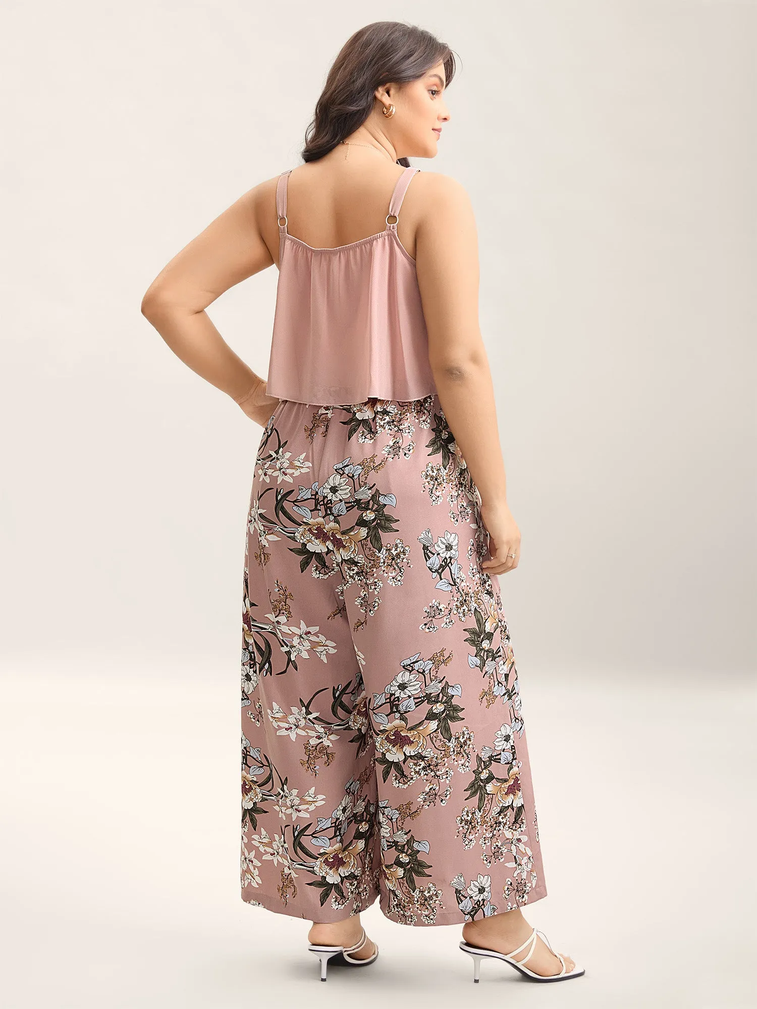 Large Flower Print Spliced Wide-Leg Jumpsuit sold by Bloomchic product image thumbnail 4