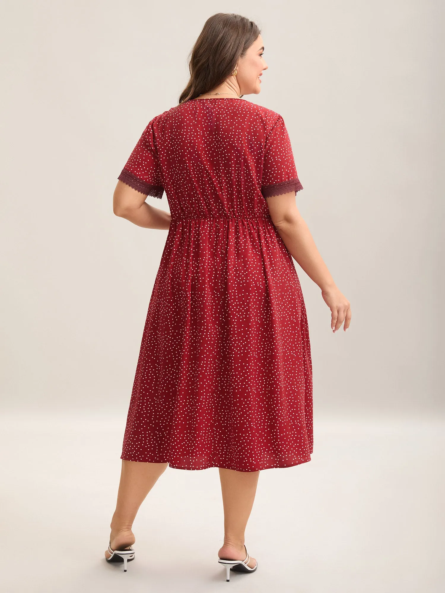Polka Dots Lace Waist-Cinched Midi Dress sold by Bloomchic product image thumbnail 4