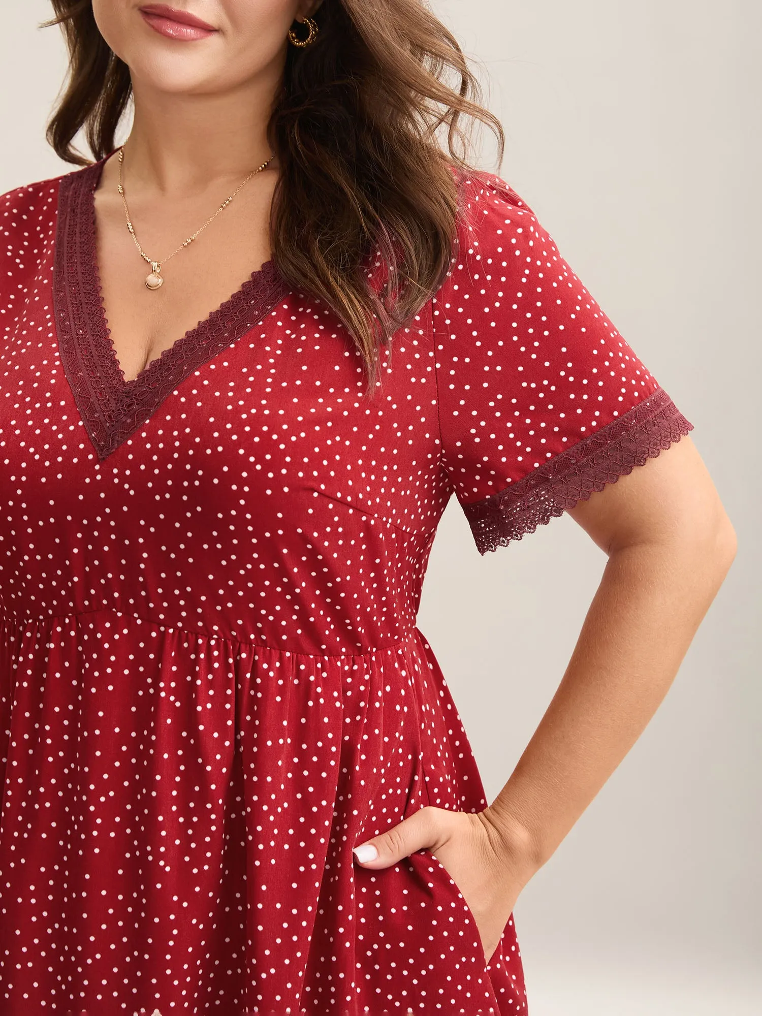 Polka Dots Lace Waist-Cinched Midi Dress sold by Bloomchic product image thumbnail 2