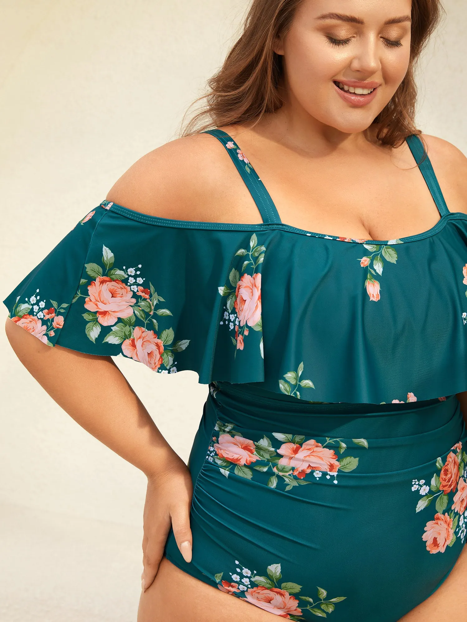 Two-Piece Floral Ruffled Knotted One-Piece, Sarong sold by Bloomchic product image thumbnail 3