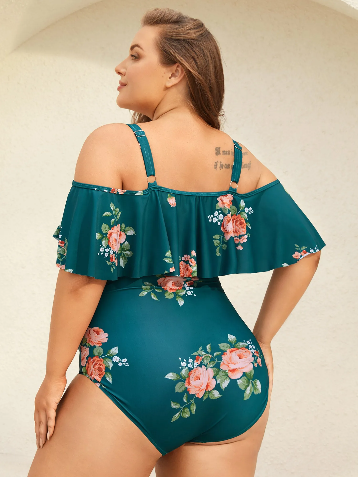 Two-Piece Floral Ruffled Knotted One-Piece, Sarong sold by Bloomchic product image thumbnail 5
