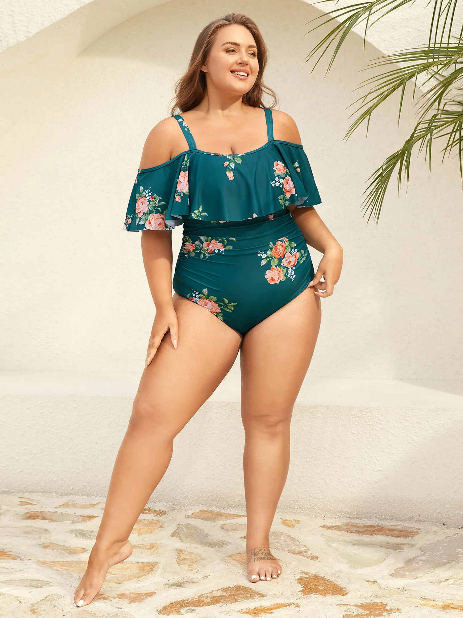 Two-Piece Floral Ruffled Knotted One-Piece, Sarong sold by Bloomchic product image thumbnail 4