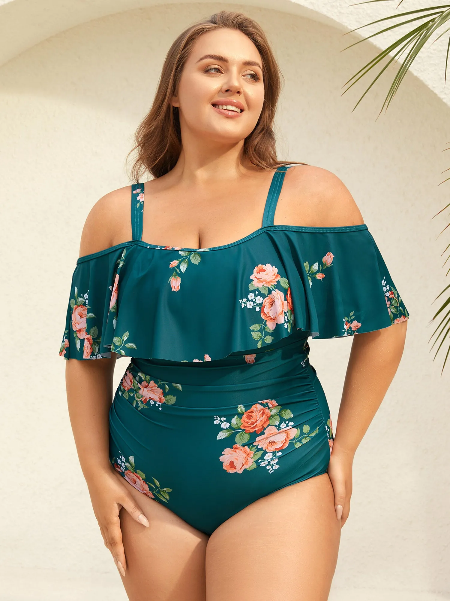 Two-Piece Floral Ruffled Knotted One-Piece, Sarong sold by Bloomchic product image thumbnail 2