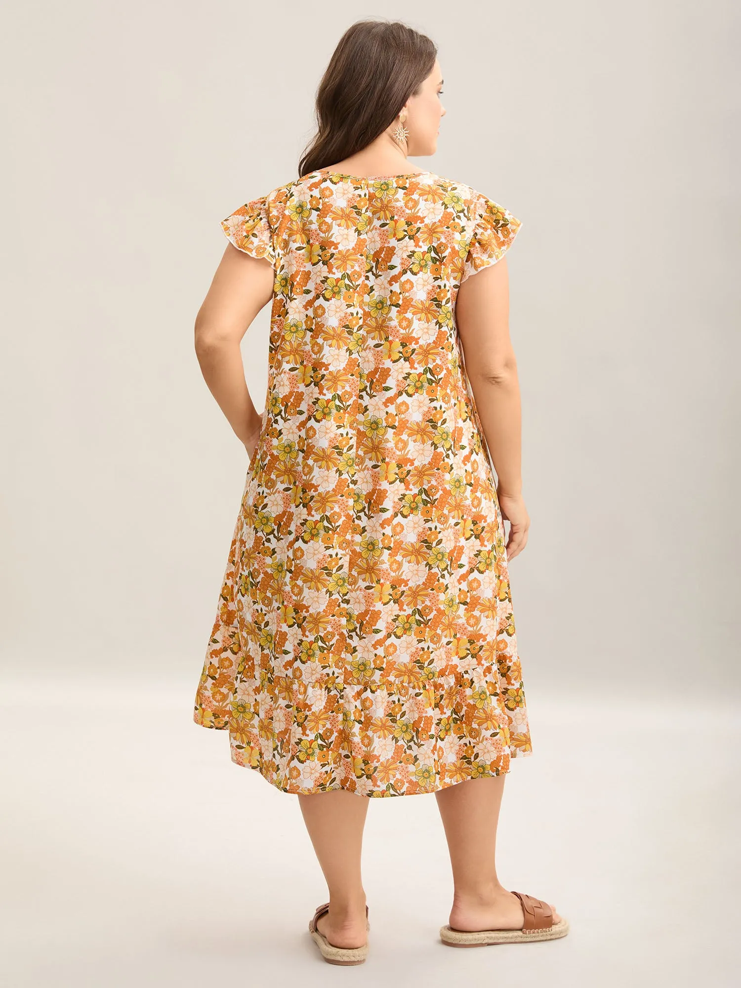 Sunkissed Floral Print Flutter Sleeve Midi Dress sold by Bloomchic product image thumbnail 4