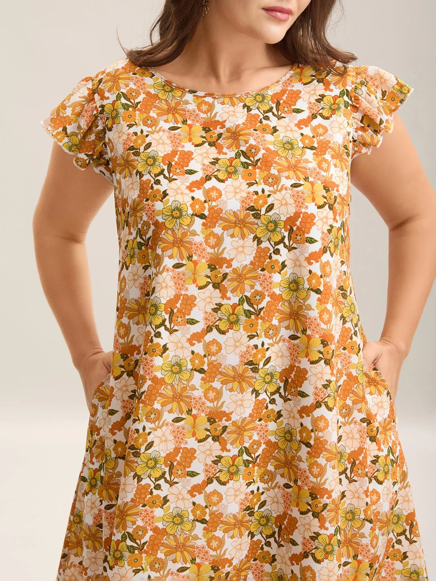 Sunkissed Floral Print Flutter Sleeve Midi Dress sold by Bloomchic product image thumbnail 2