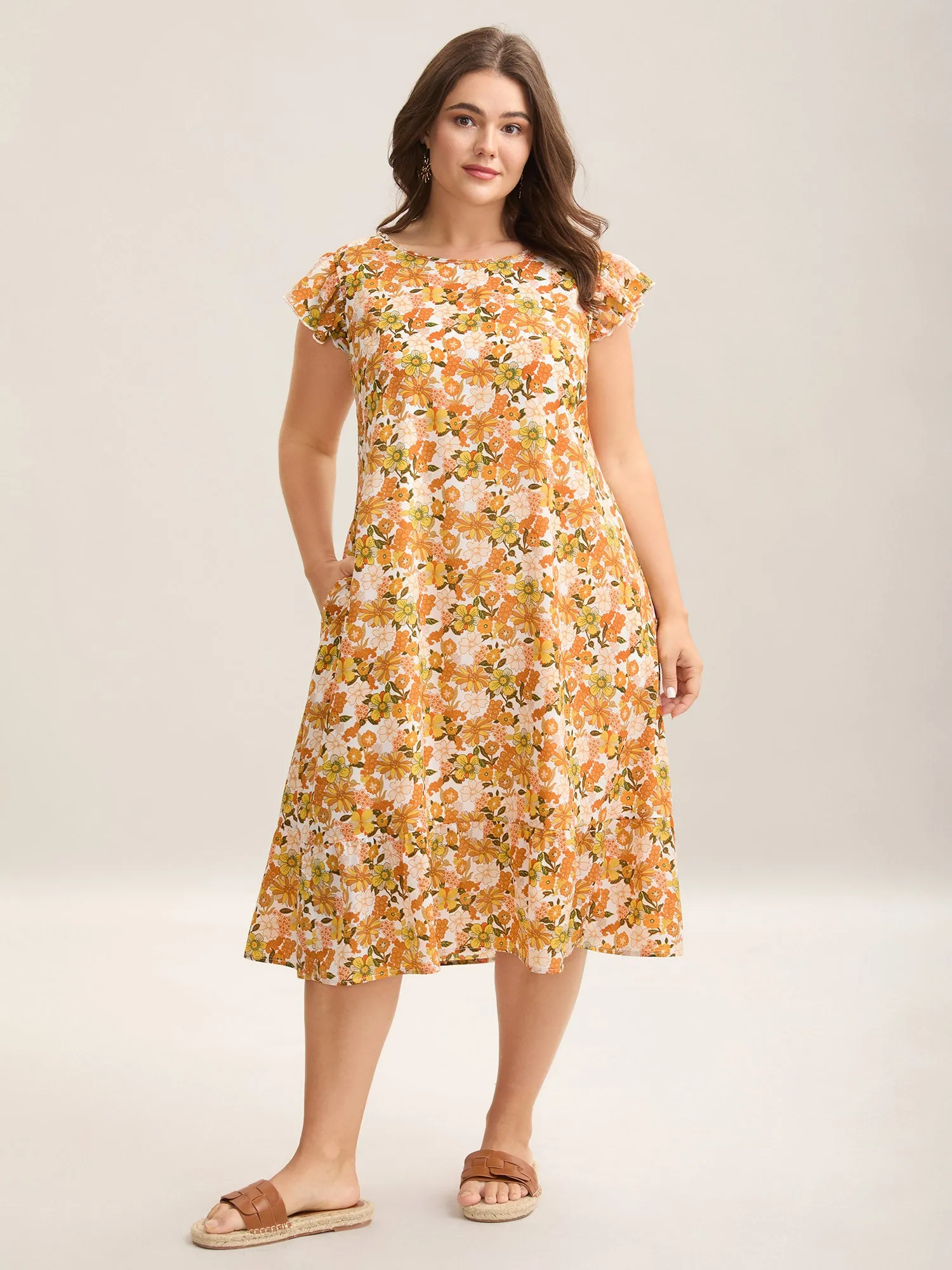Sunkissed Floral Print Flutter Sleeve Midi Dress sold by Bloomchic product image thumbnail 3