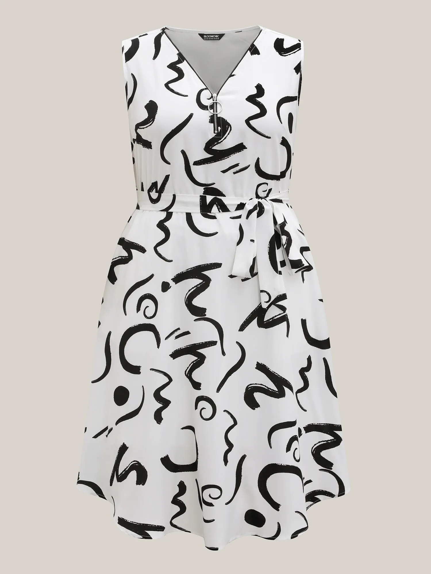 Scribble Print Belted Zipper Midi Dress sold by Bloomchic product image thumbnail 5