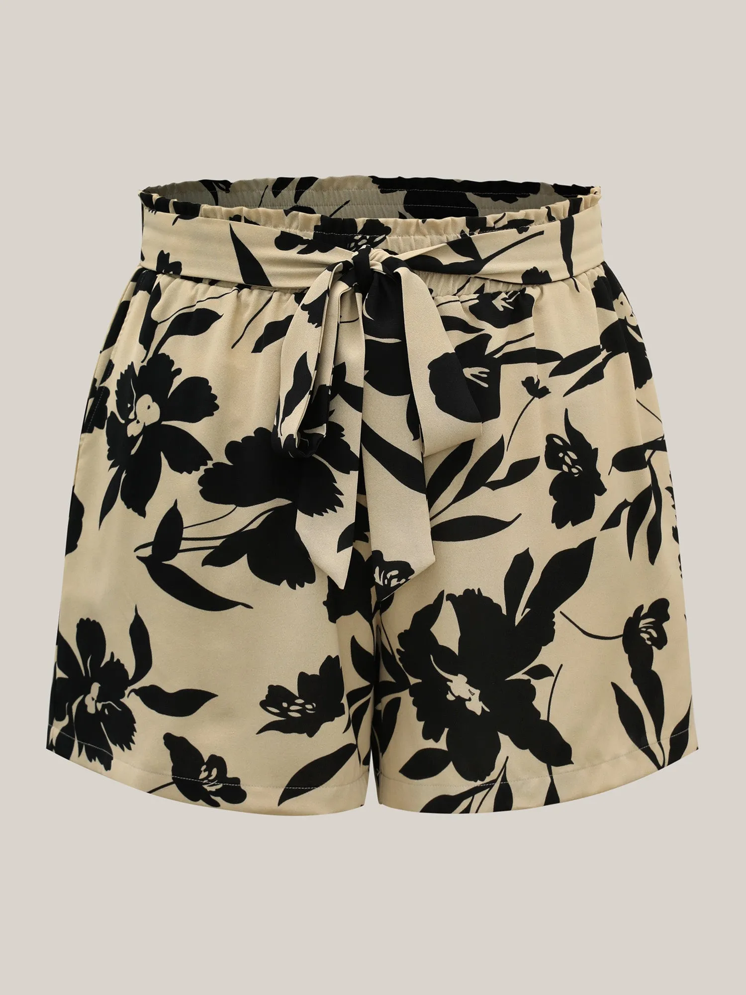Large Flower Print Belted Straight-Leg Shorts sold by Bloomchic product image thumbnail 5