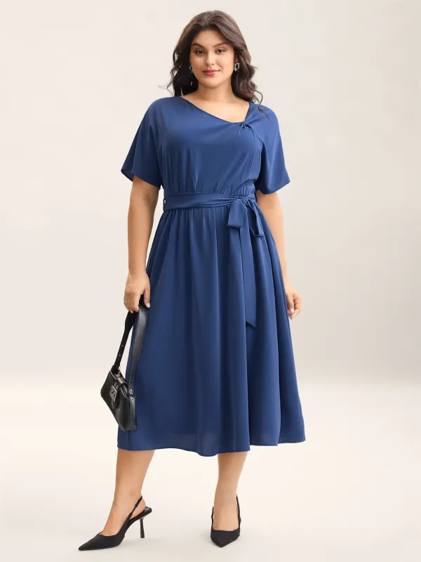 Keyhole Belted Pockets Plain Midi Dress sold by Bloomchic