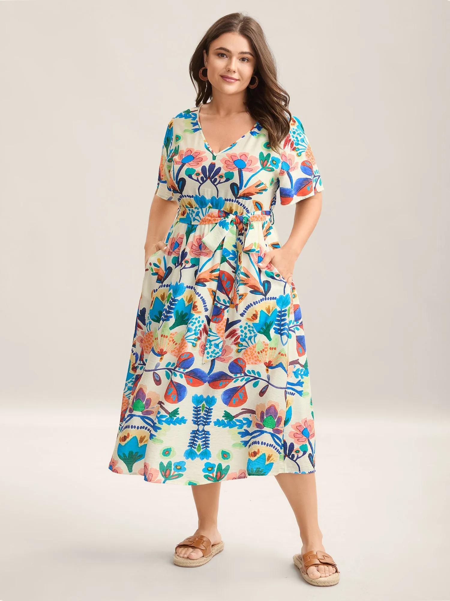 Blooming Florals V-Neck Pockets Midi Dress sold by Bloomchic product image thumbnail 3