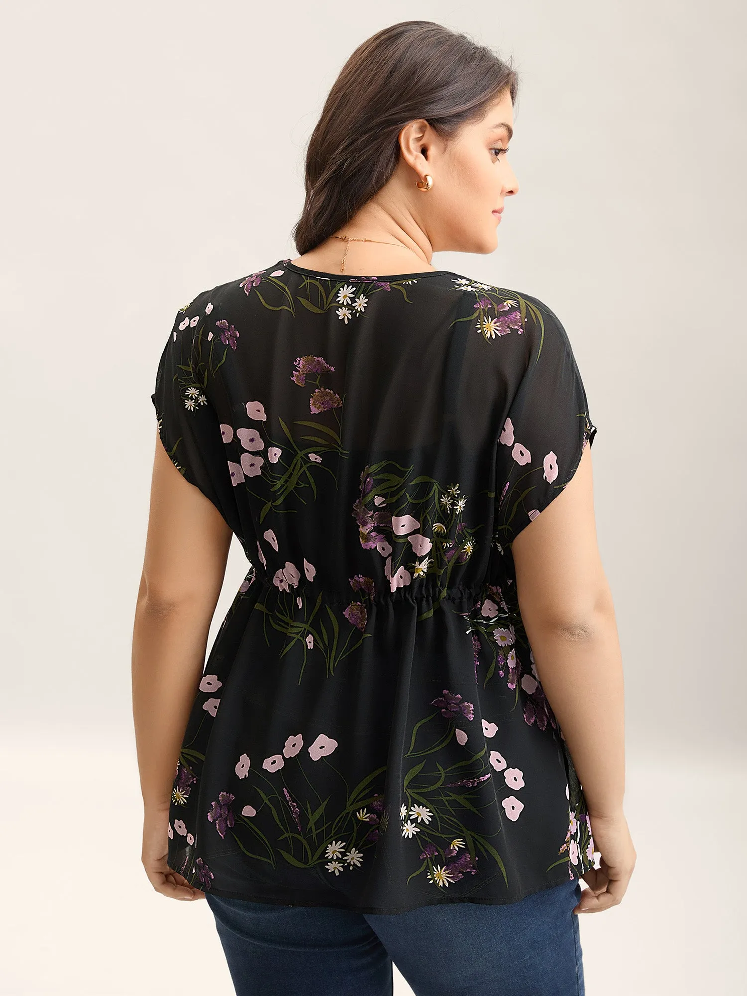 Floral Print Waist-Tie Mini Kimono sold by Bloomchic product image thumbnail 4