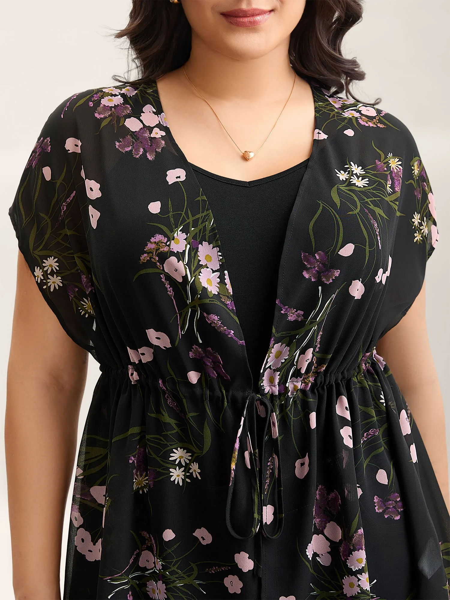 Floral Print Waist-Tie Mini Kimono sold by Bloomchic product image thumbnail 3