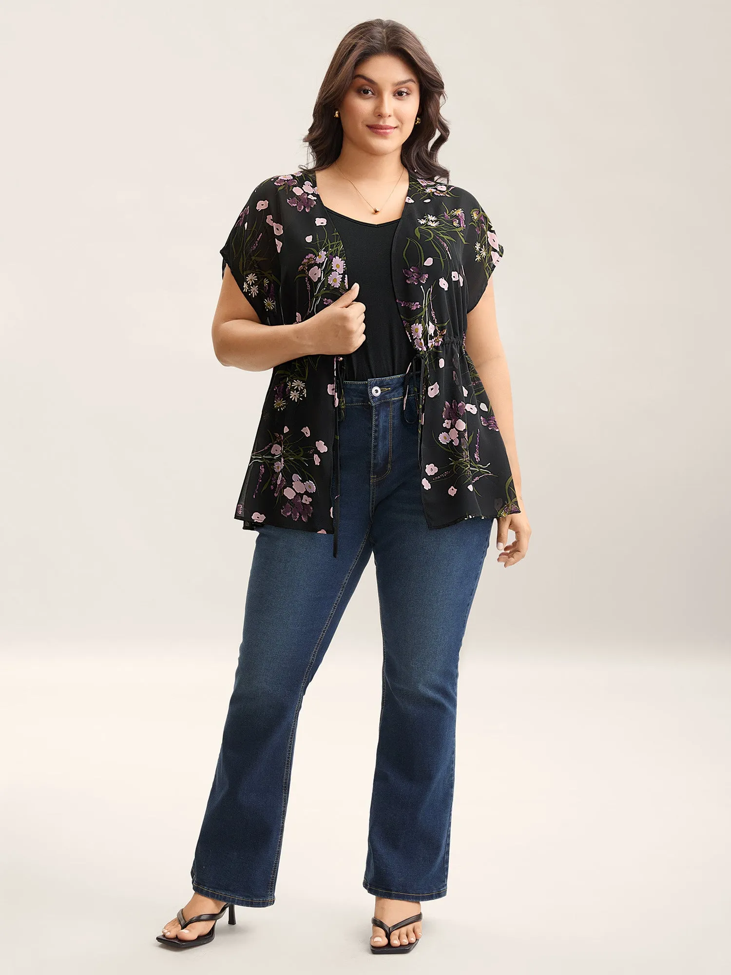 Floral Print Waist-Tie Mini Kimono sold by Bloomchic product image thumbnail 2