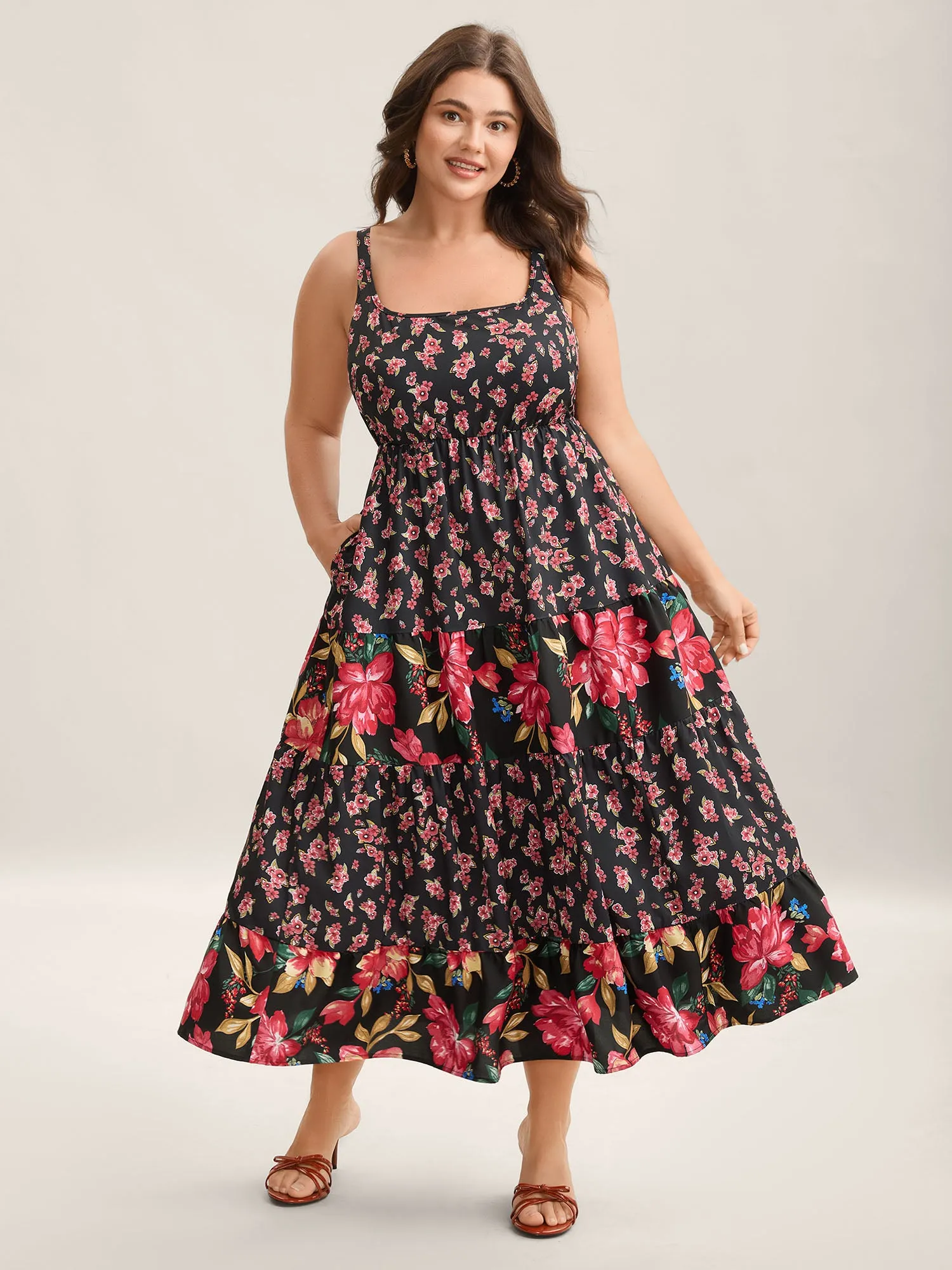 Floral Print Spliced Cami Maxi Dress sold by Bloomchic