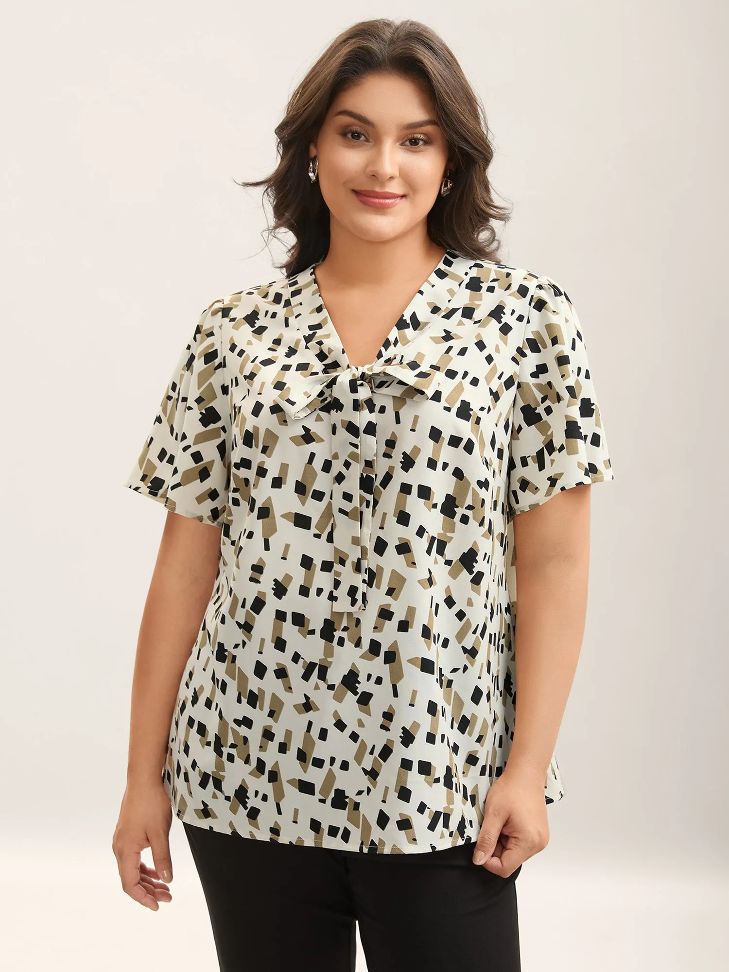 Geometric Print Ribbon Collar Blouse sold by Bloomchic product image thumbnail 4