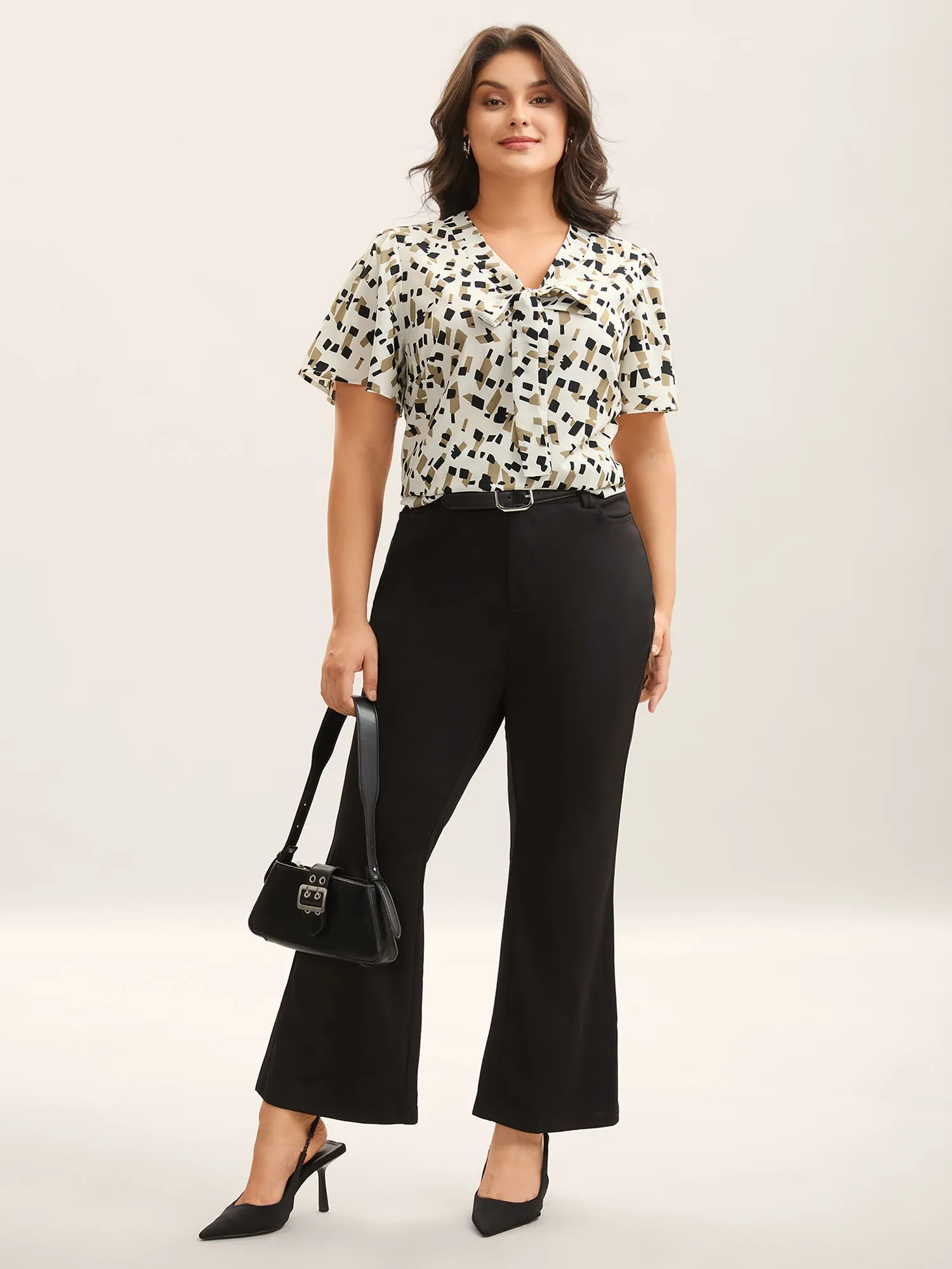 Geometric Print Ribbon Collar Blouse sold by Bloomchic product image thumbnail 3