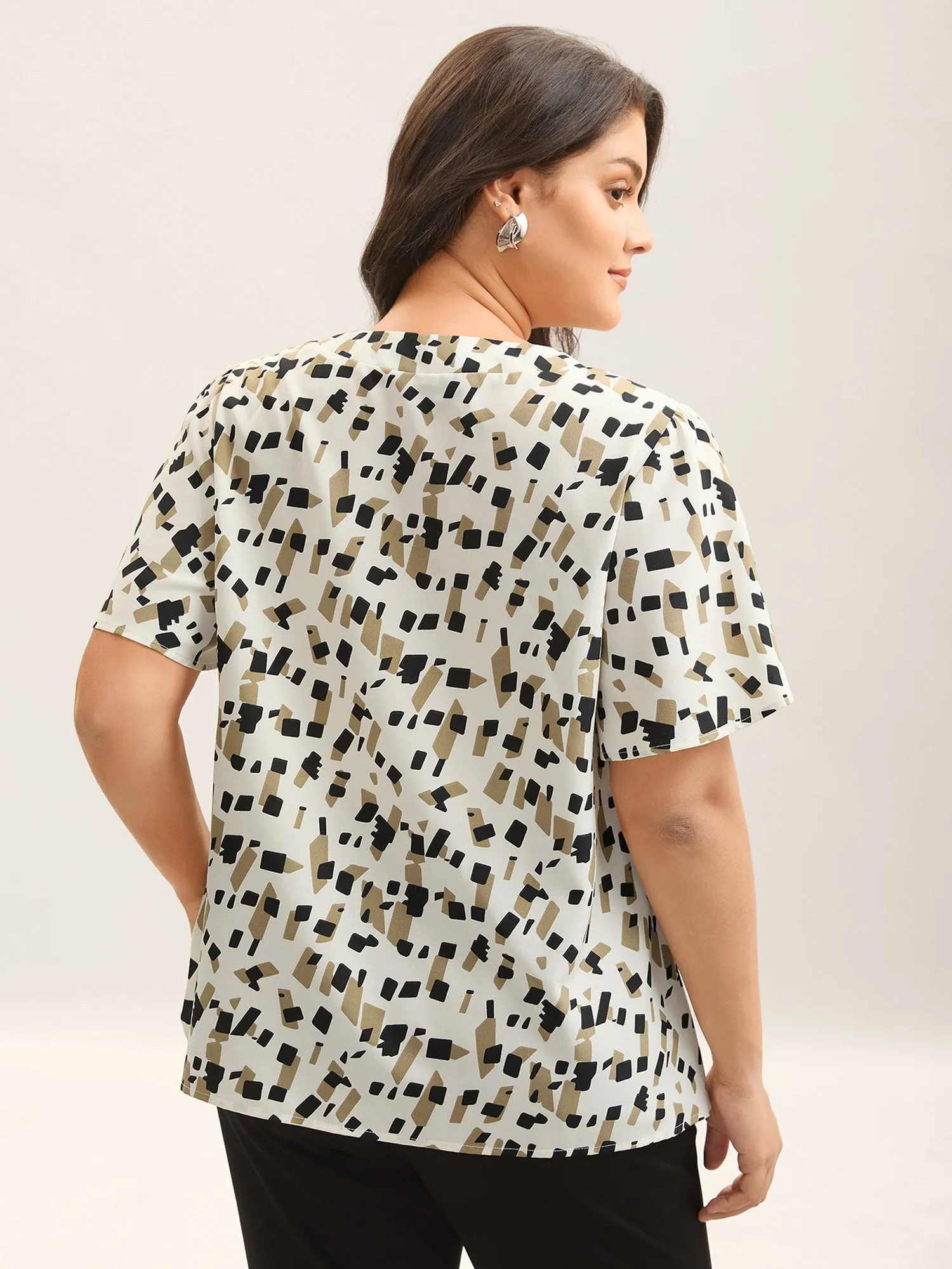 Geometric Print Ribbon Collar Blouse sold by Bloomchic product image thumbnail 5