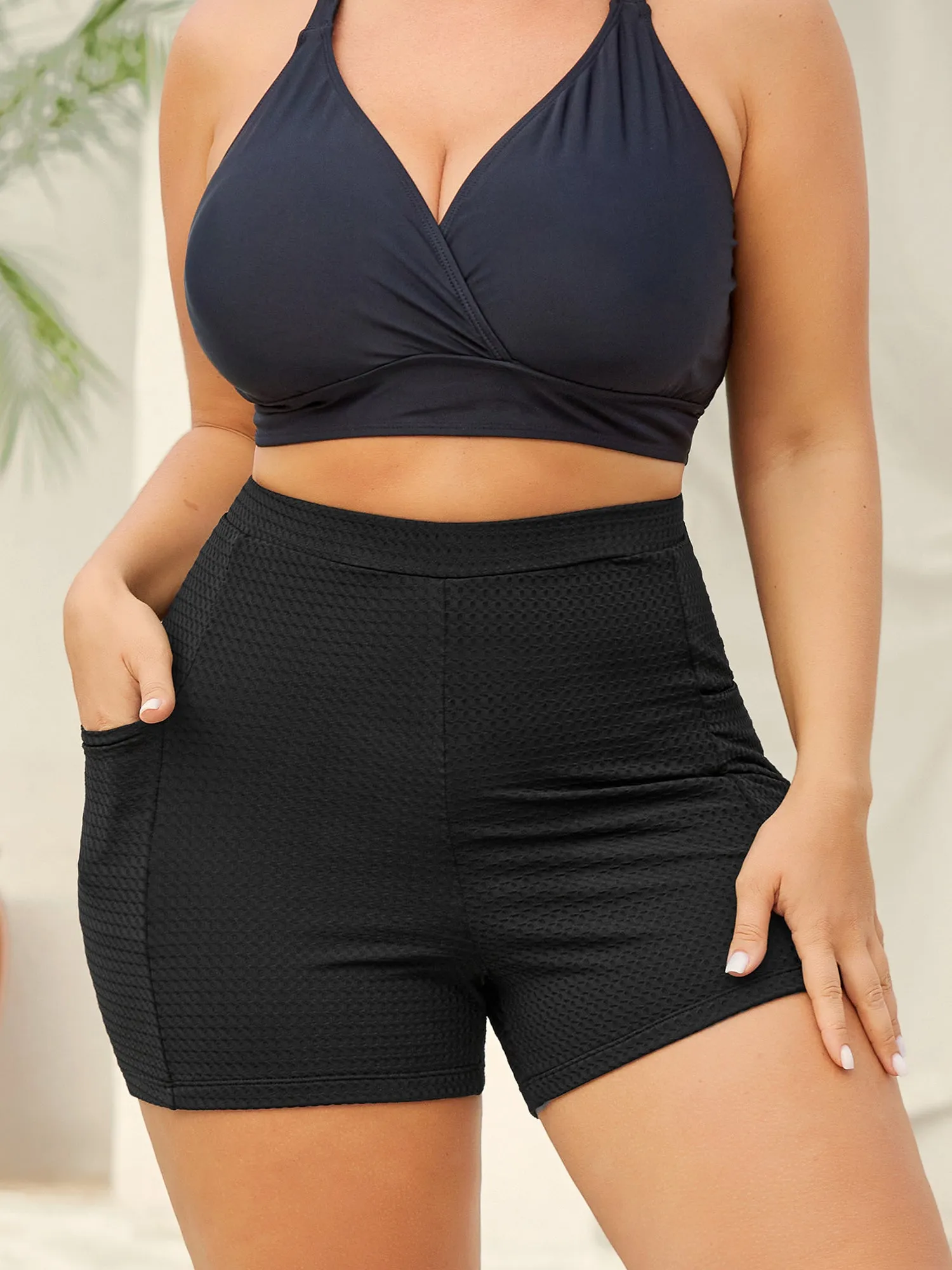 Textured Tight-Fit Pockets Swim Bottoms sold by Bloomchic