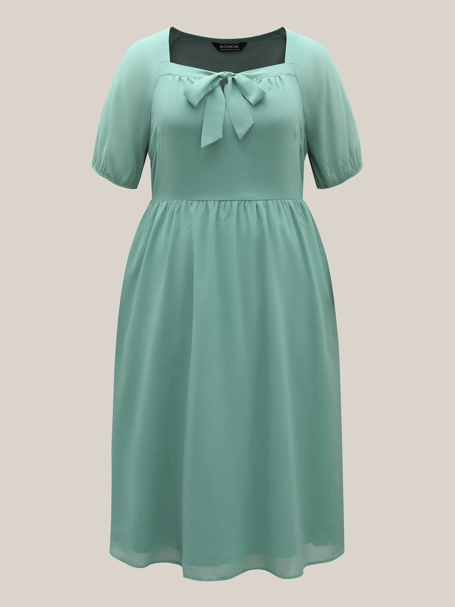 Chiffon Ribbon Collar Waist-Cinched Dress sold by Bloomchic product image thumbnail 5