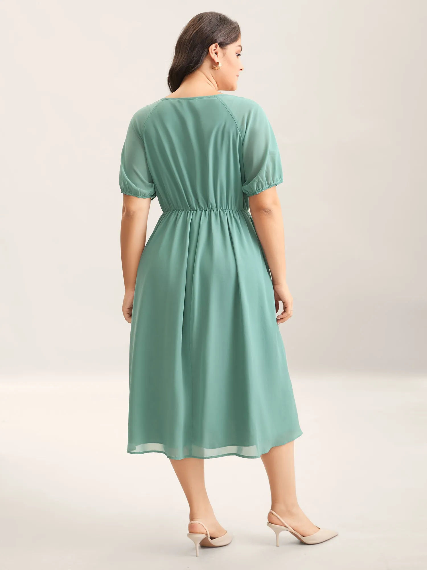 Chiffon Ribbon Collar Waist-Cinched Dress sold by Bloomchic product image thumbnail 4