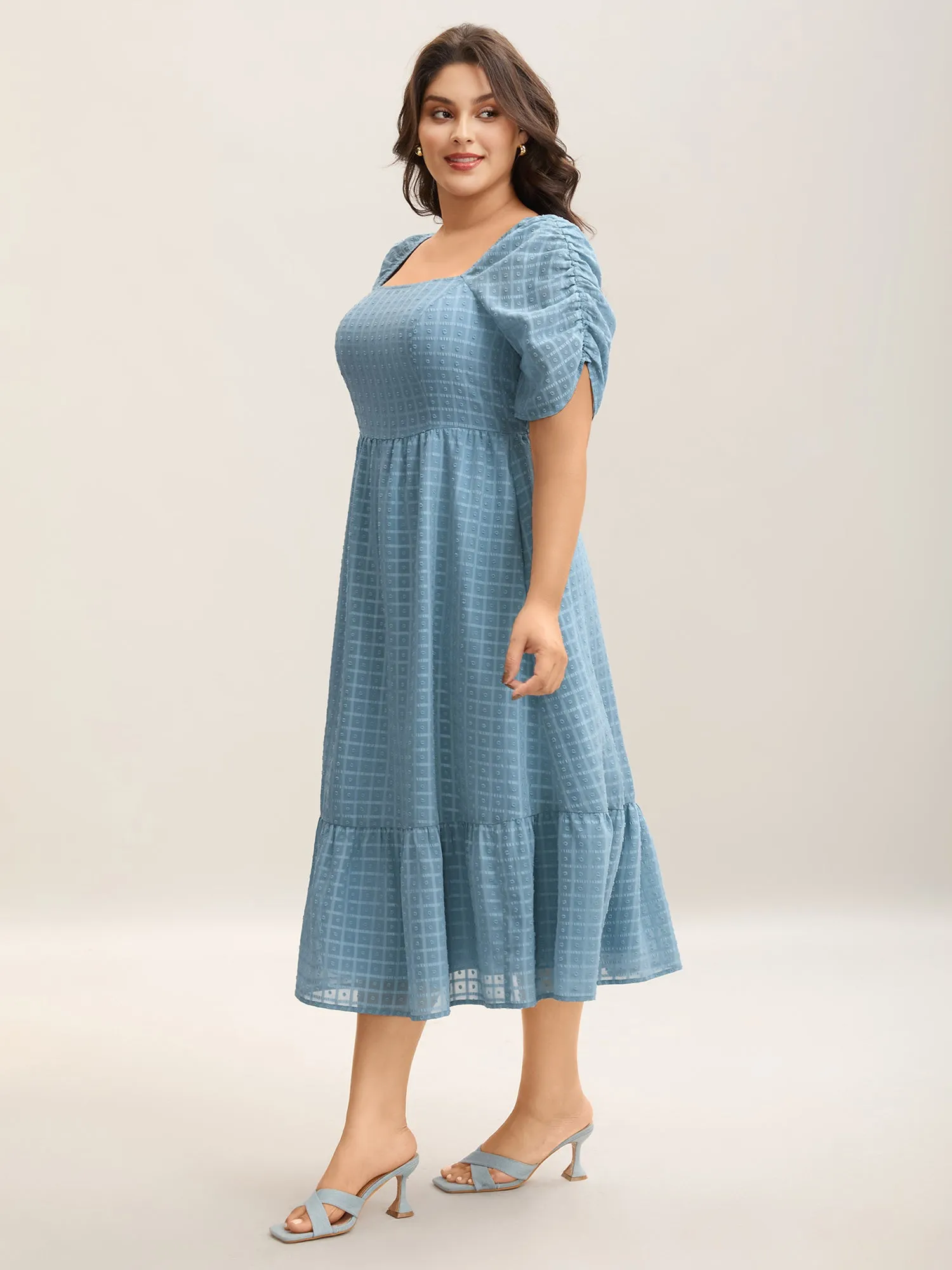 Textured Ruched Sleeve Tiered Midi Dress sold by Bloomchic product image thumbnail 3