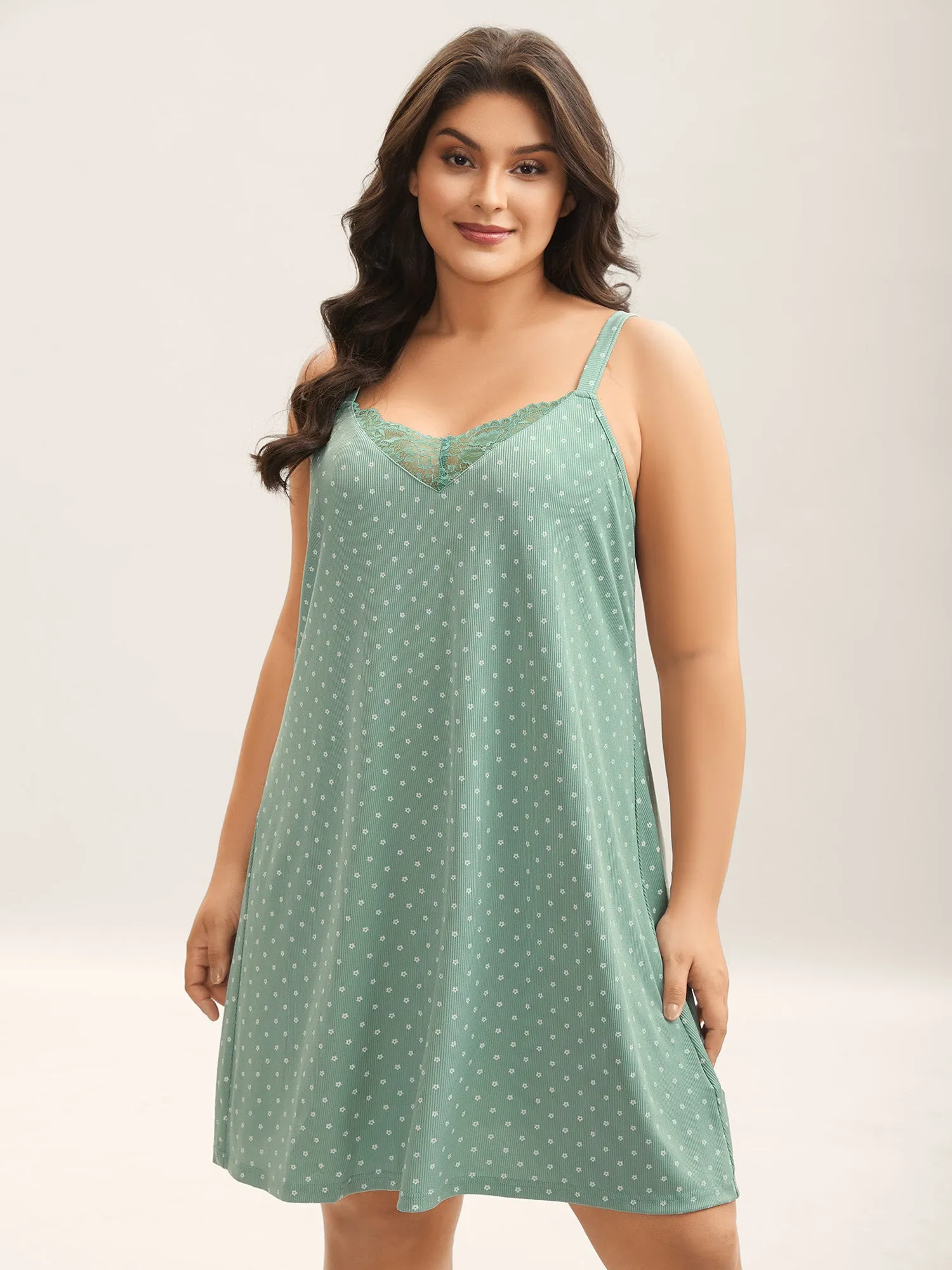 Lace Neck Polka Dots Textured Loungewear sold by Bloomchic