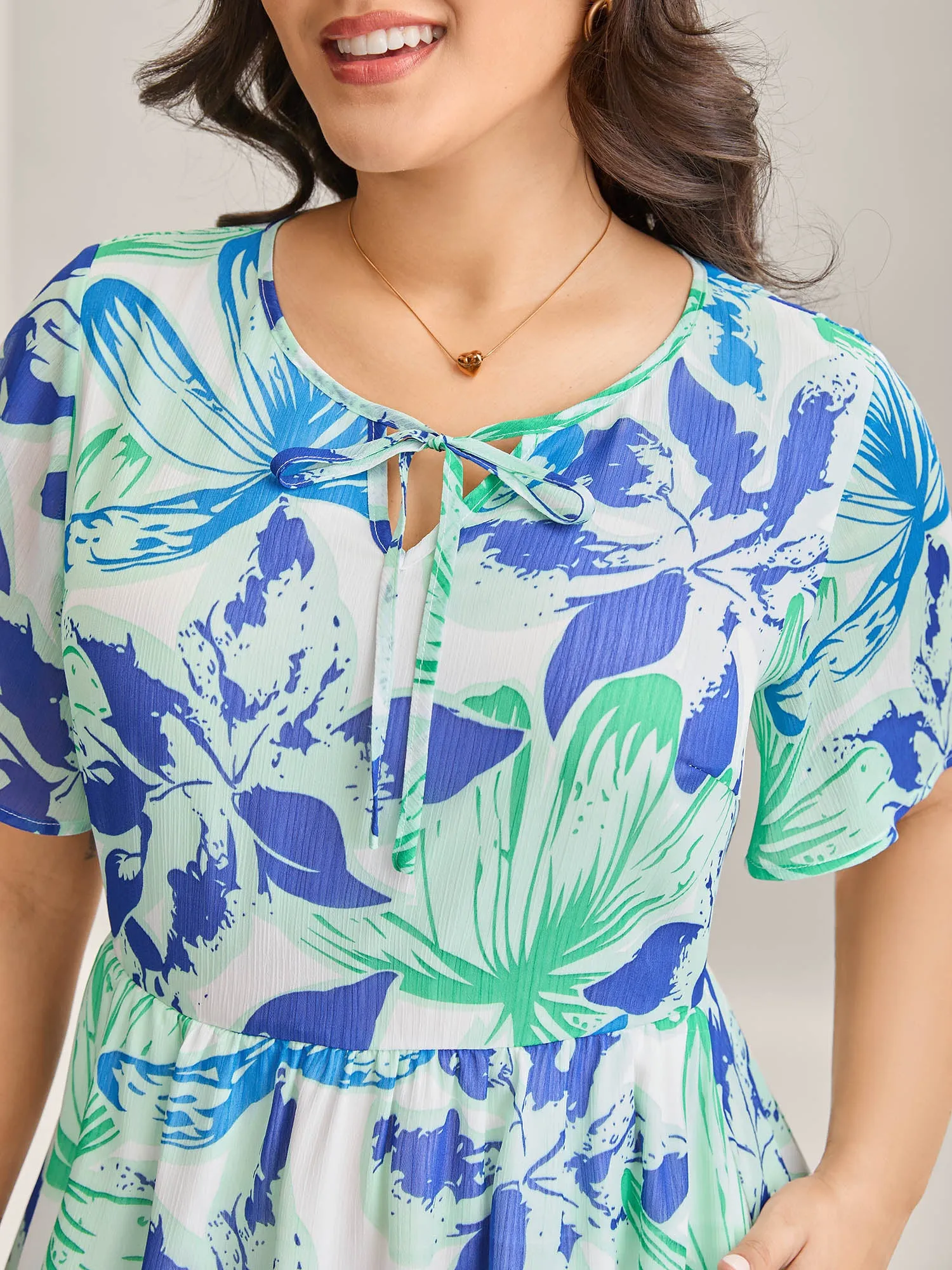 Chiffon Floral Neck Tie Lined Midi Dress sold by Bloomchic product image thumbnail 2
