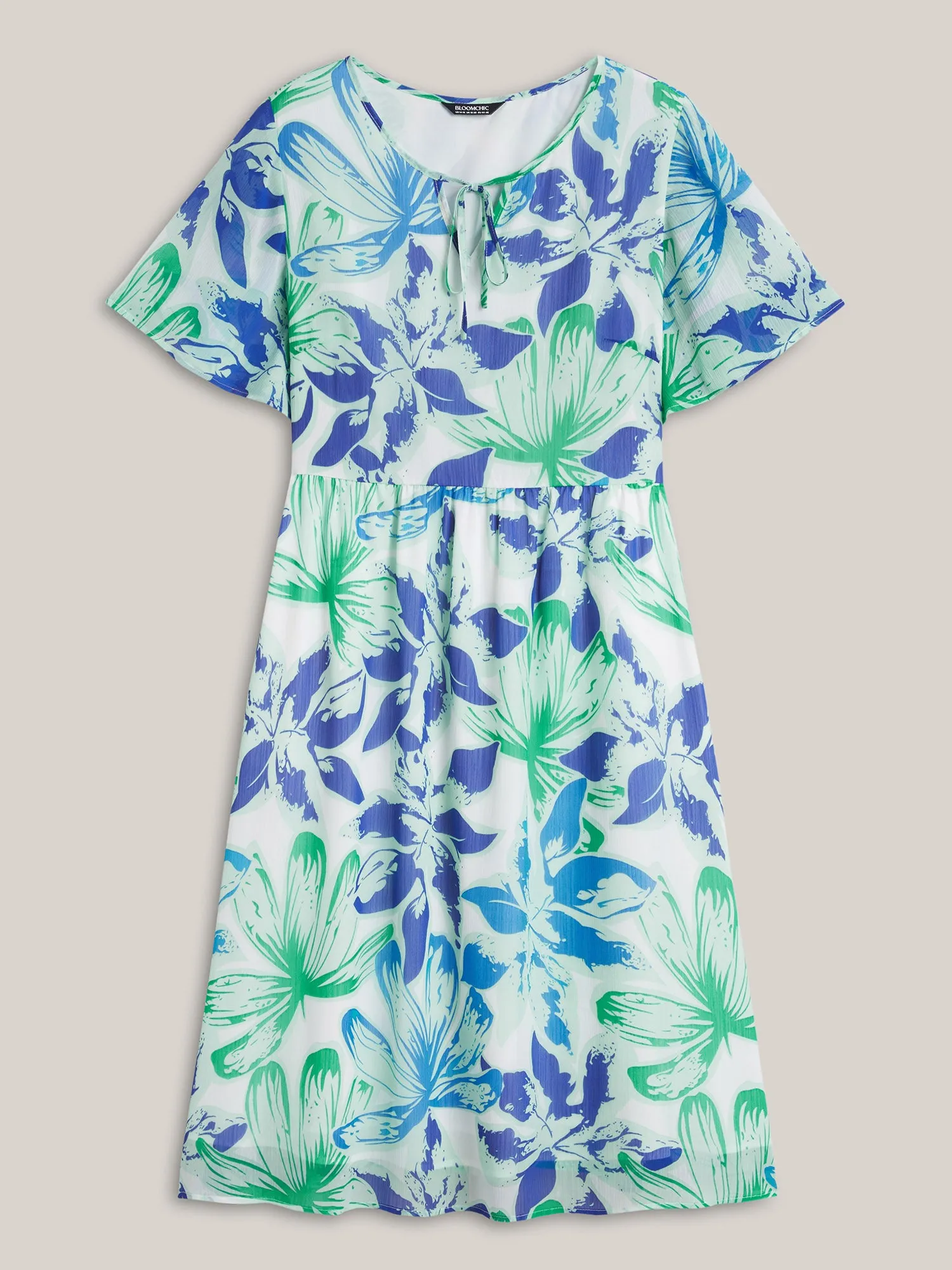 Chiffon Floral Neck Tie Lined Midi Dress sold by Bloomchic product image thumbnail 5