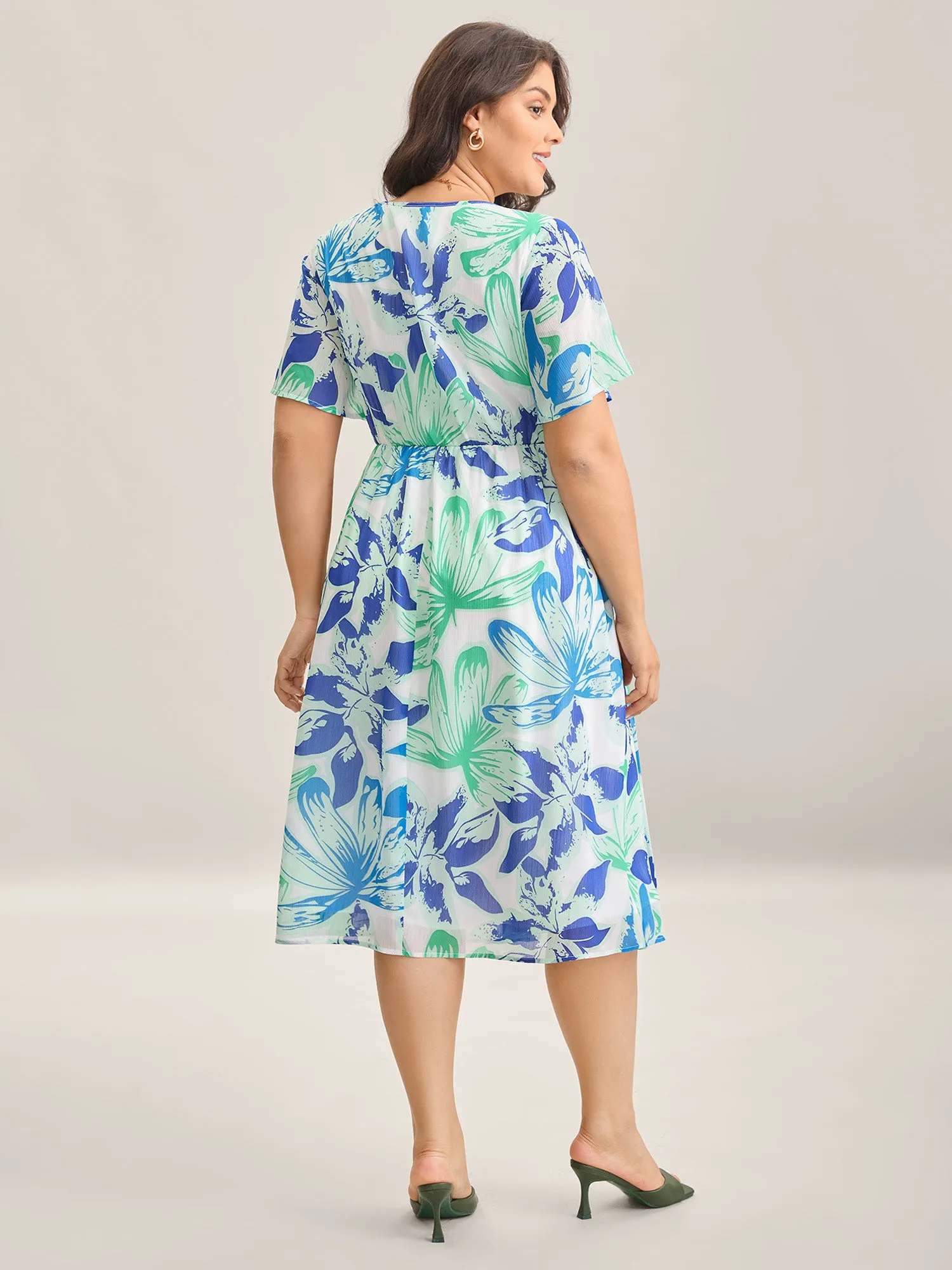 Chiffon Floral Neck Tie Lined Midi Dress sold by Bloomchic product image thumbnail 4