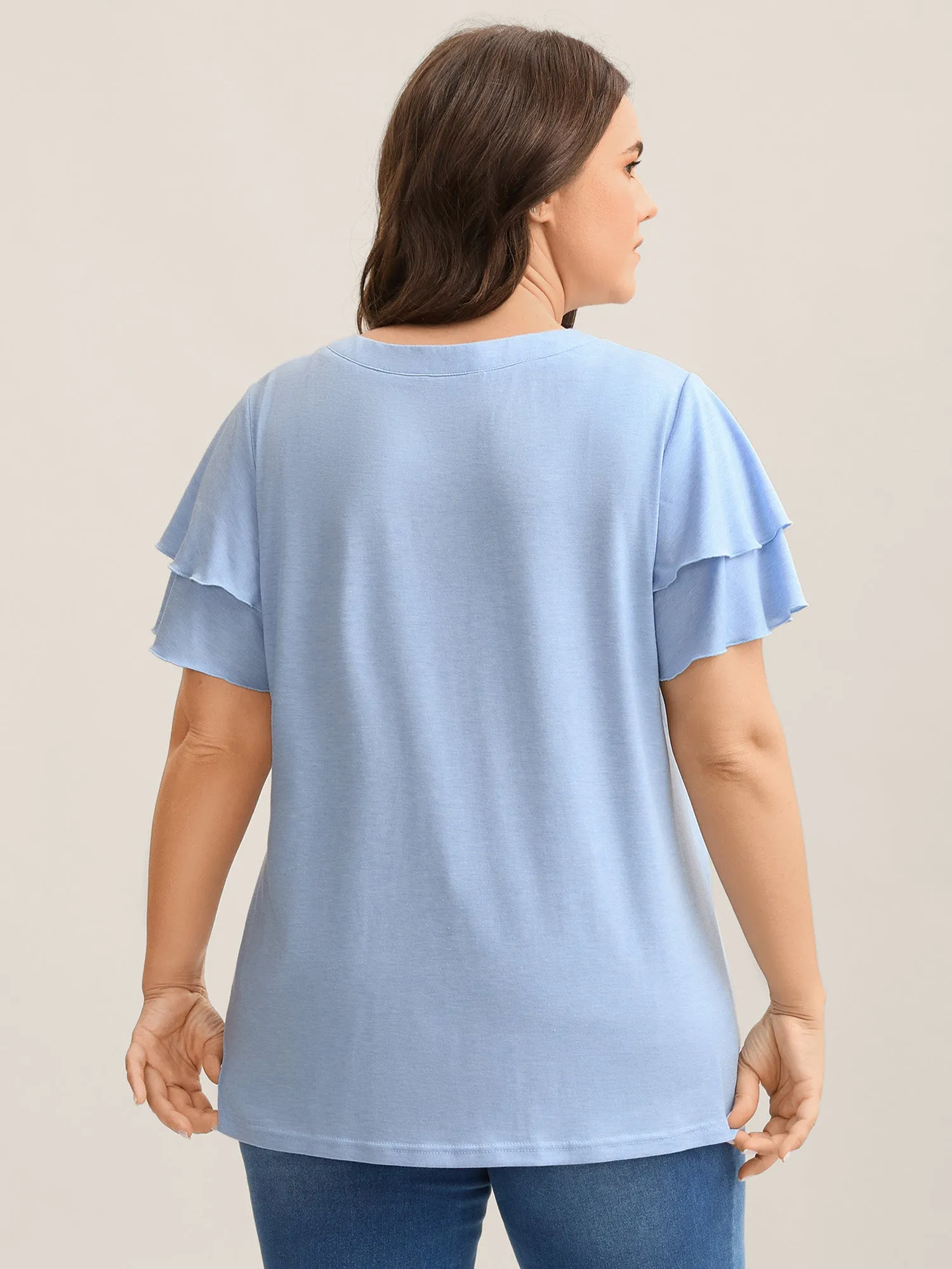 Layered Lotus Leaf Sleeve Plain T-Shirt sold by Bloomchic product image thumbnail 4
