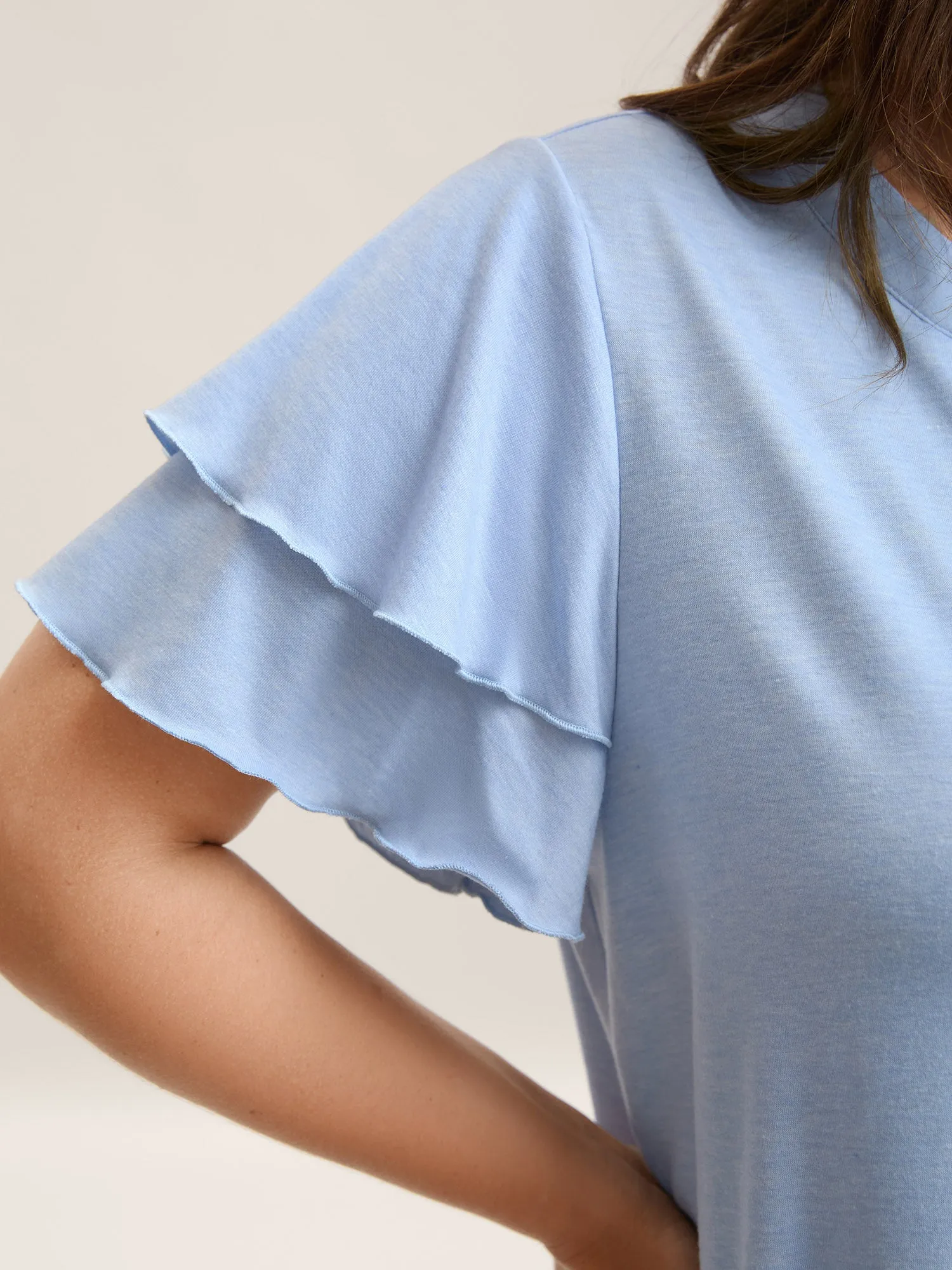 Layered Lotus Leaf Sleeve Plain T-Shirt sold by Bloomchic product image thumbnail 2