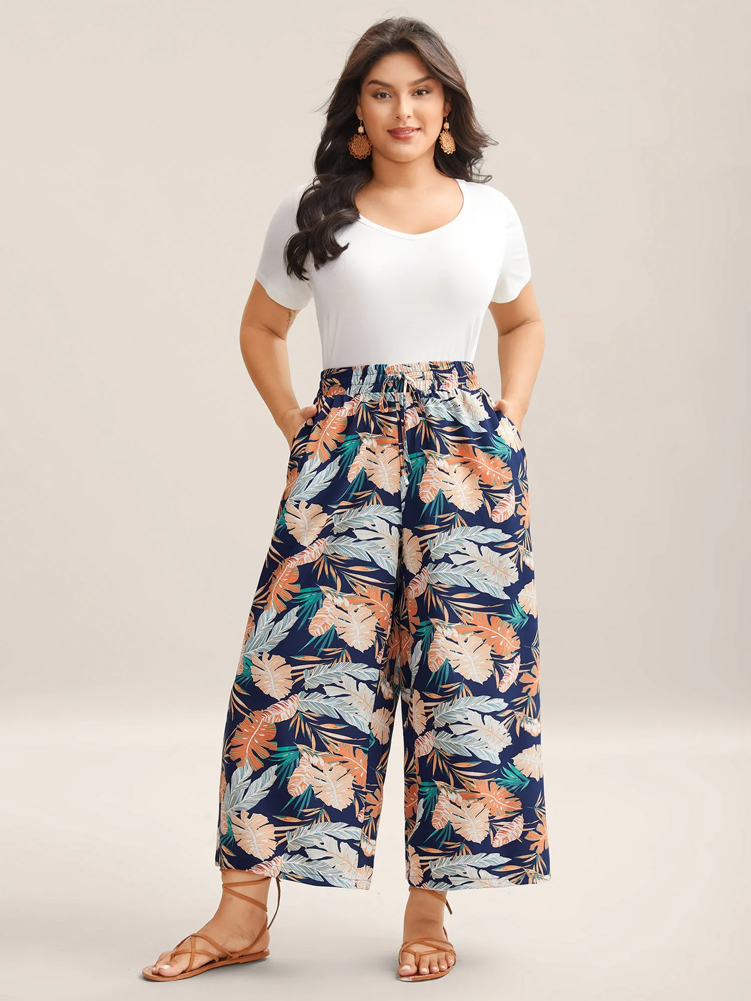 Tropical Leaf Print Wide-Leg Pants sold by Bloomchic product image thumbnail 2