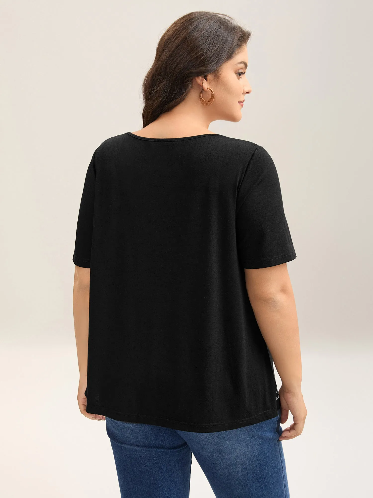 Crisscross Embroidery Straight-Fit T-Shirt sold by Bloomchic product image thumbnail 4
