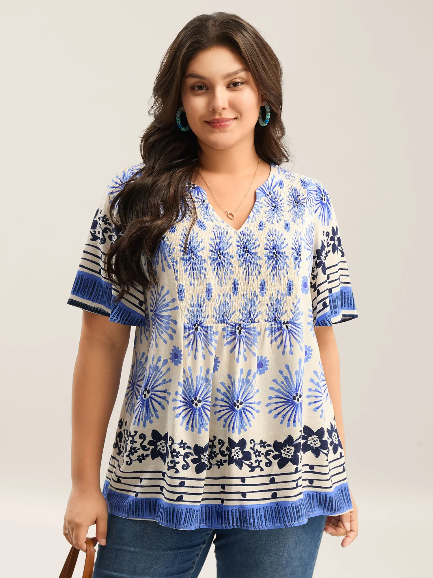 Floral Symphony Print Split Neck Blouse sold by Bloomchic