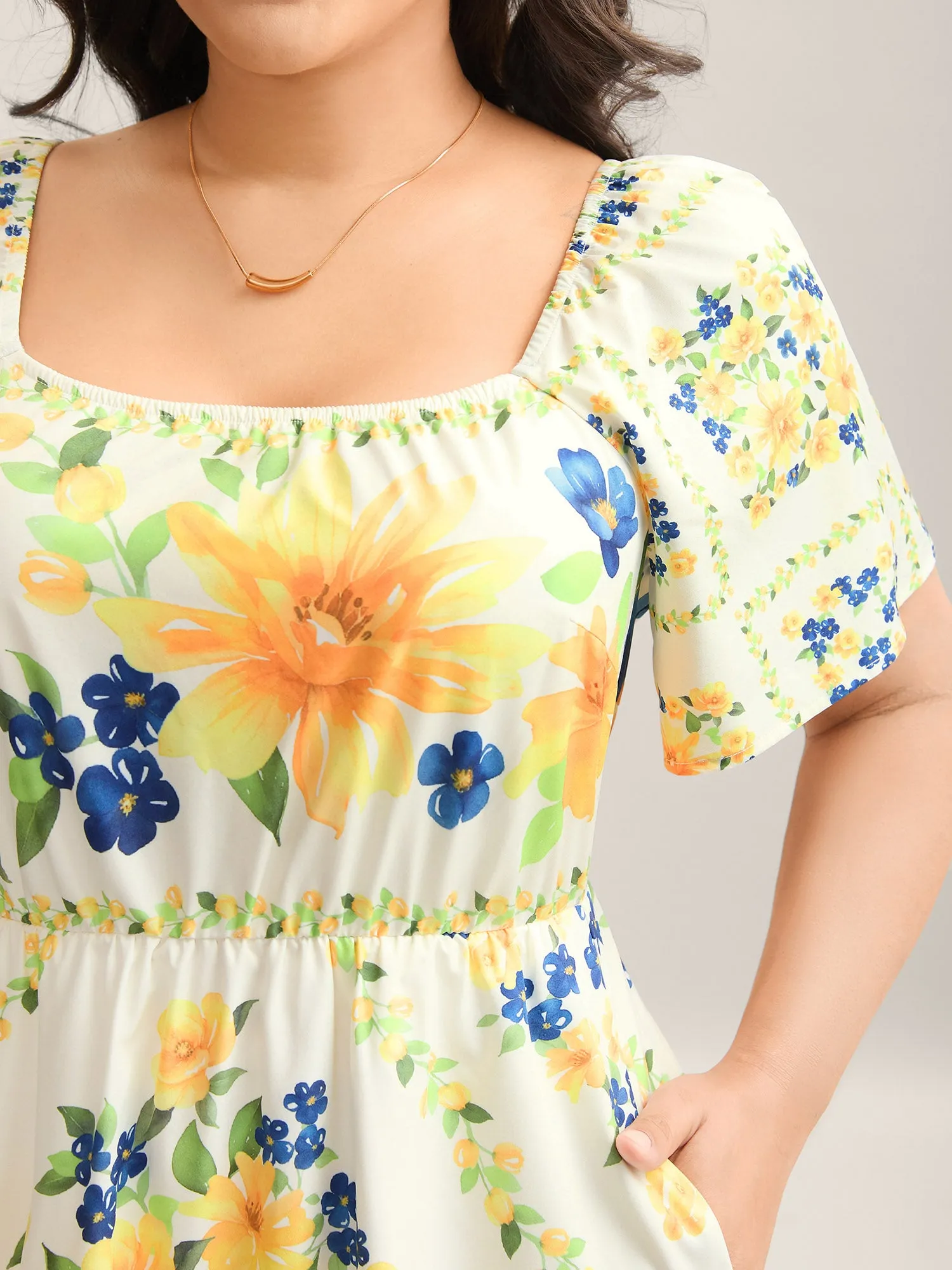 Floral Fun Print Stretchy Waist Midi Dress sold by Bloomchic product image thumbnail 2