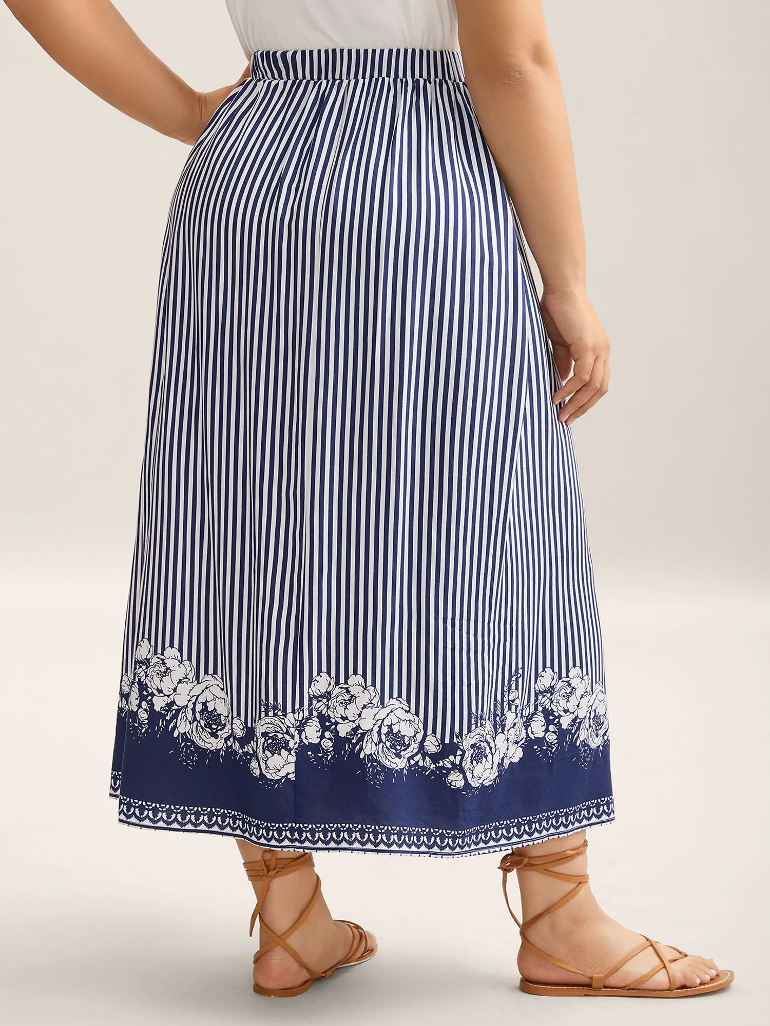 Striped Floral Hem Flowy Maxi Skirt sold by Bloomchic product image thumbnail 2