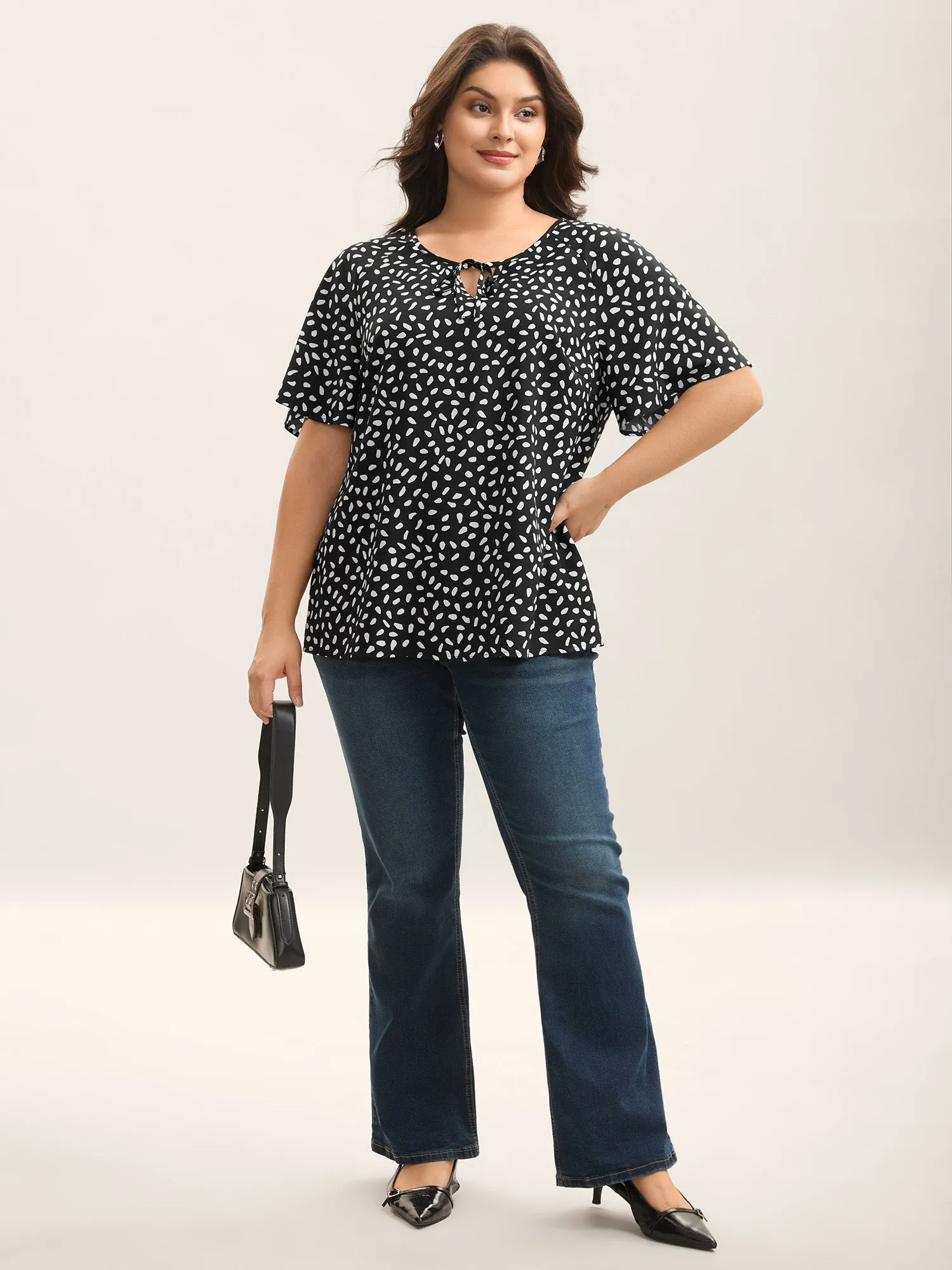 Petal Print Neck Tie Flowy Blouse sold by Bloomchic product image thumbnail 3