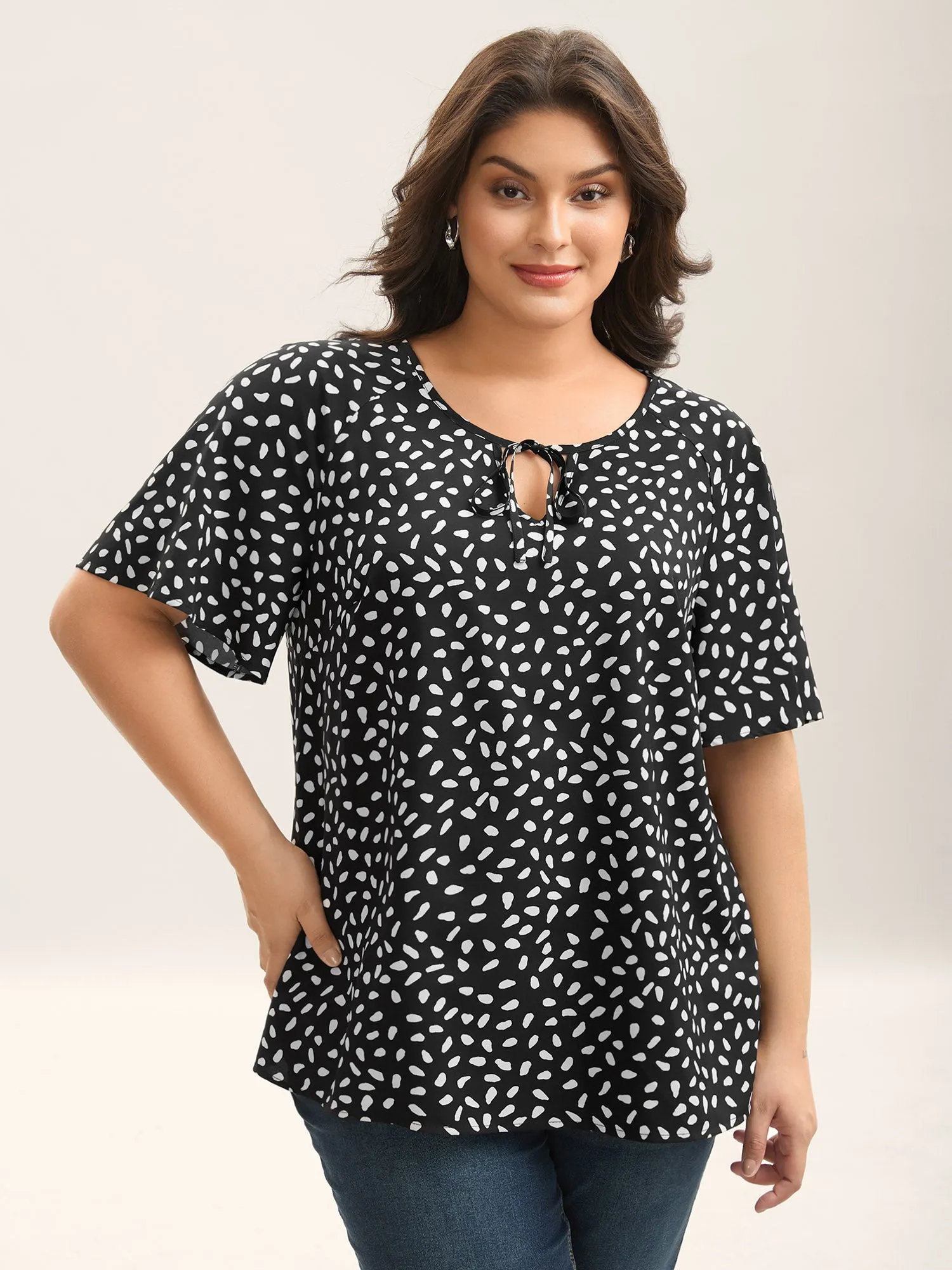 Petal Print Neck Tie Flowy Blouse sold by Bloomchic