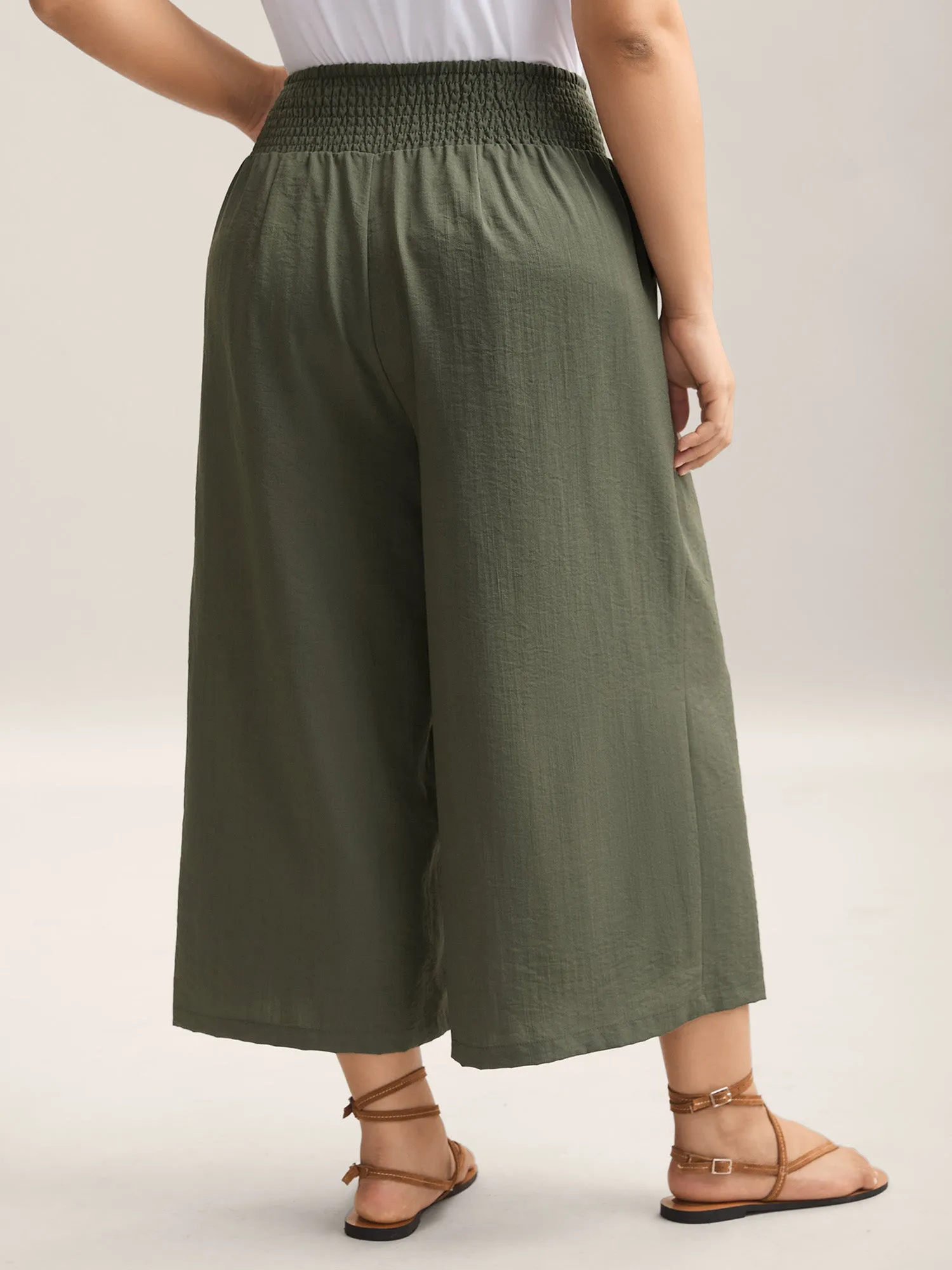 Shirred Waist Wide-Leg Solid Pants sold by Bloomchic product image thumbnail 4