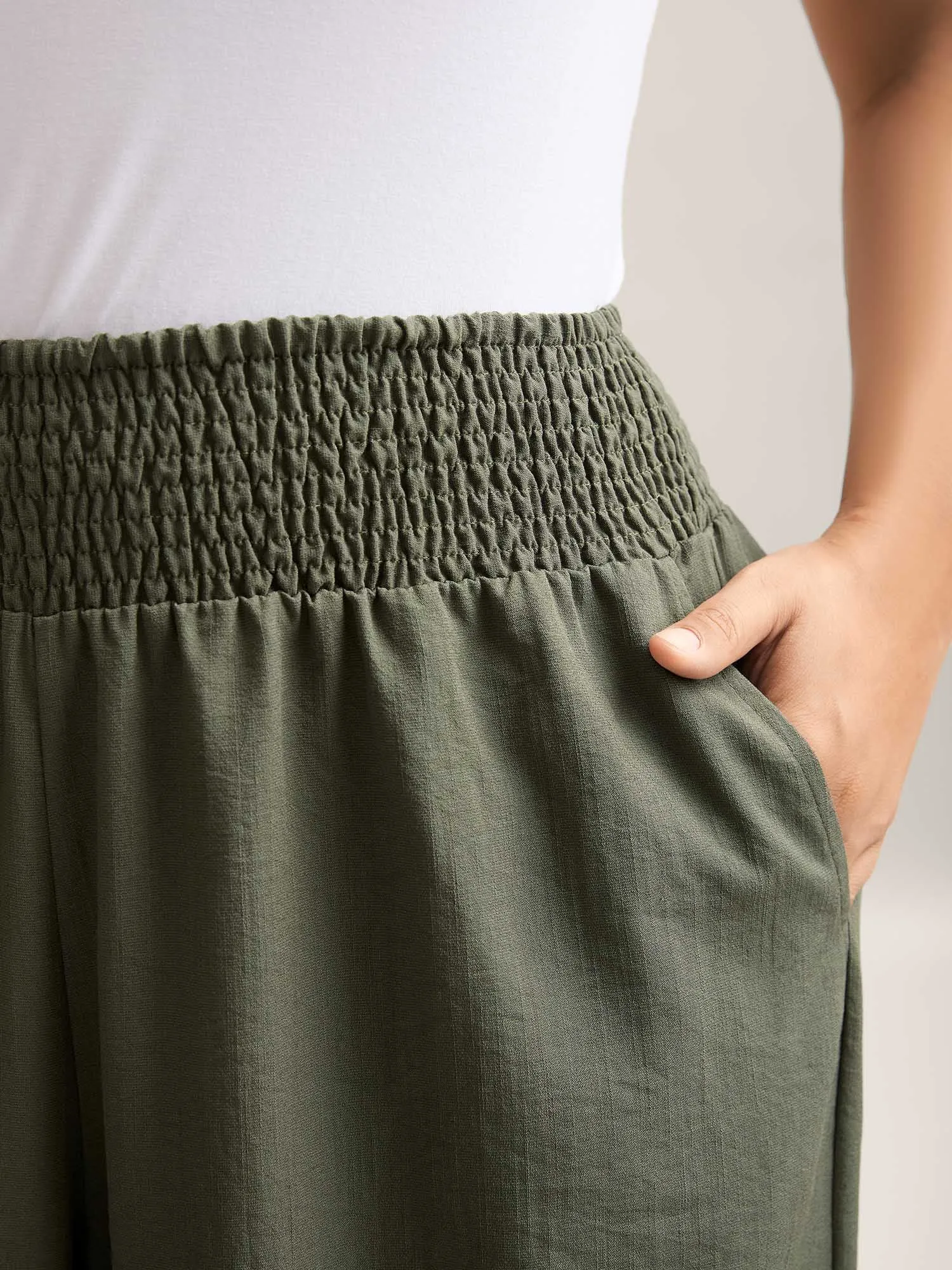 Shirred Waist Wide-Leg Solid Pants sold by Bloomchic product image thumbnail 2