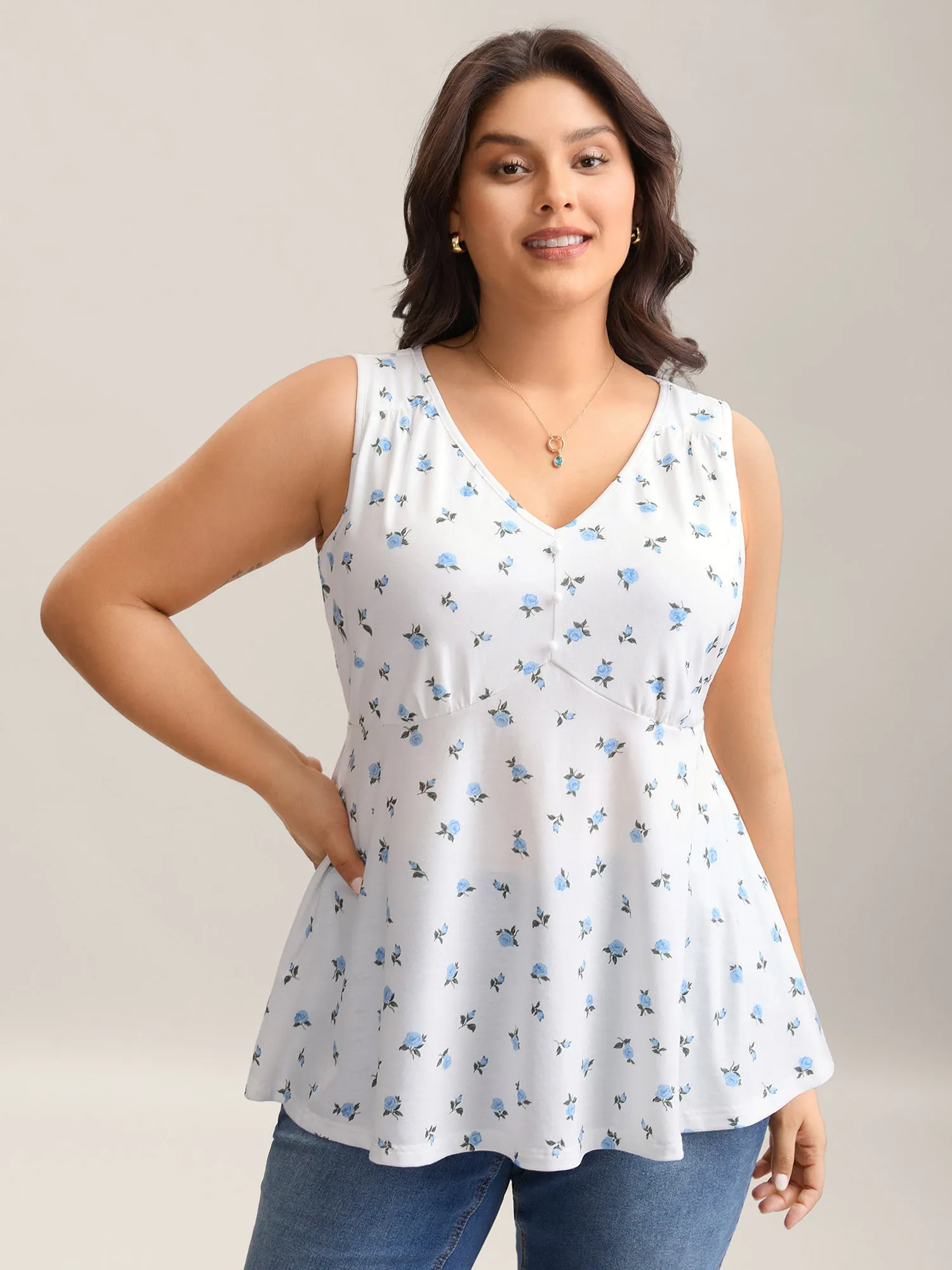 Stretchy Floral Print Waist-Tie Tank Top sold by Bloomchic