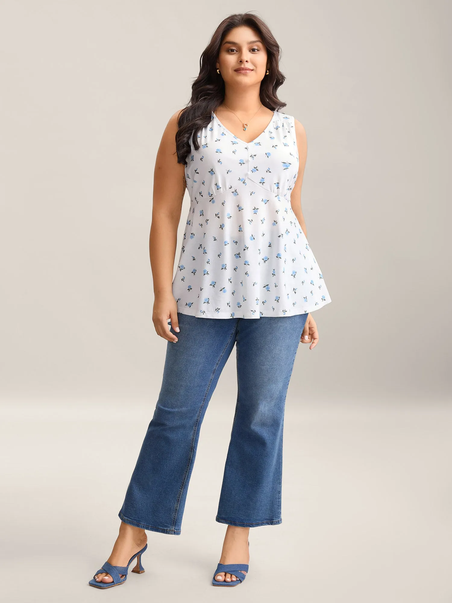 Stretchy Floral Print Waist-Tie Tank Top sold by Bloomchic product image thumbnail 3