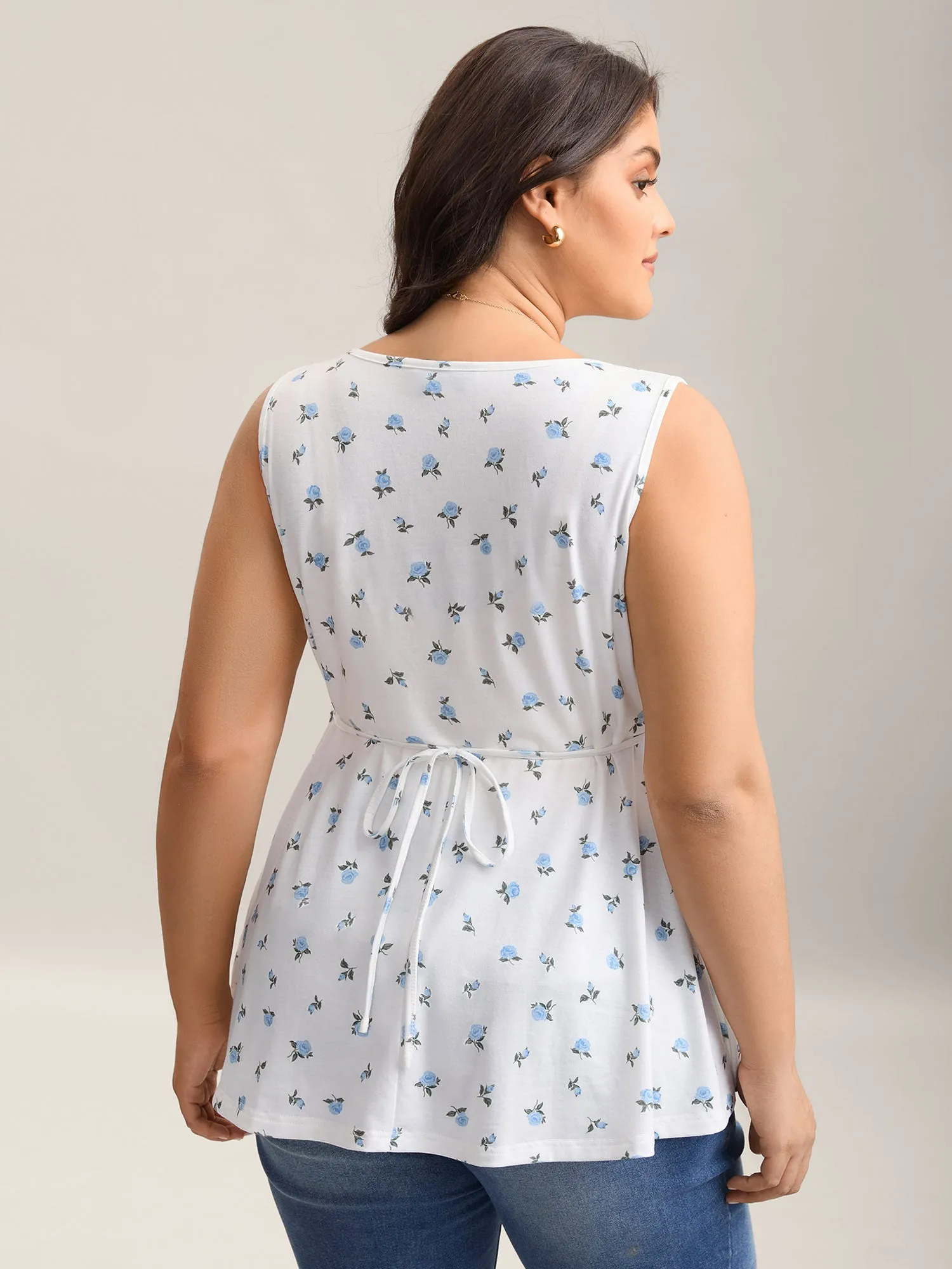 Stretchy Floral Print Waist-Tie Tank Top sold by Bloomchic product image thumbnail 2