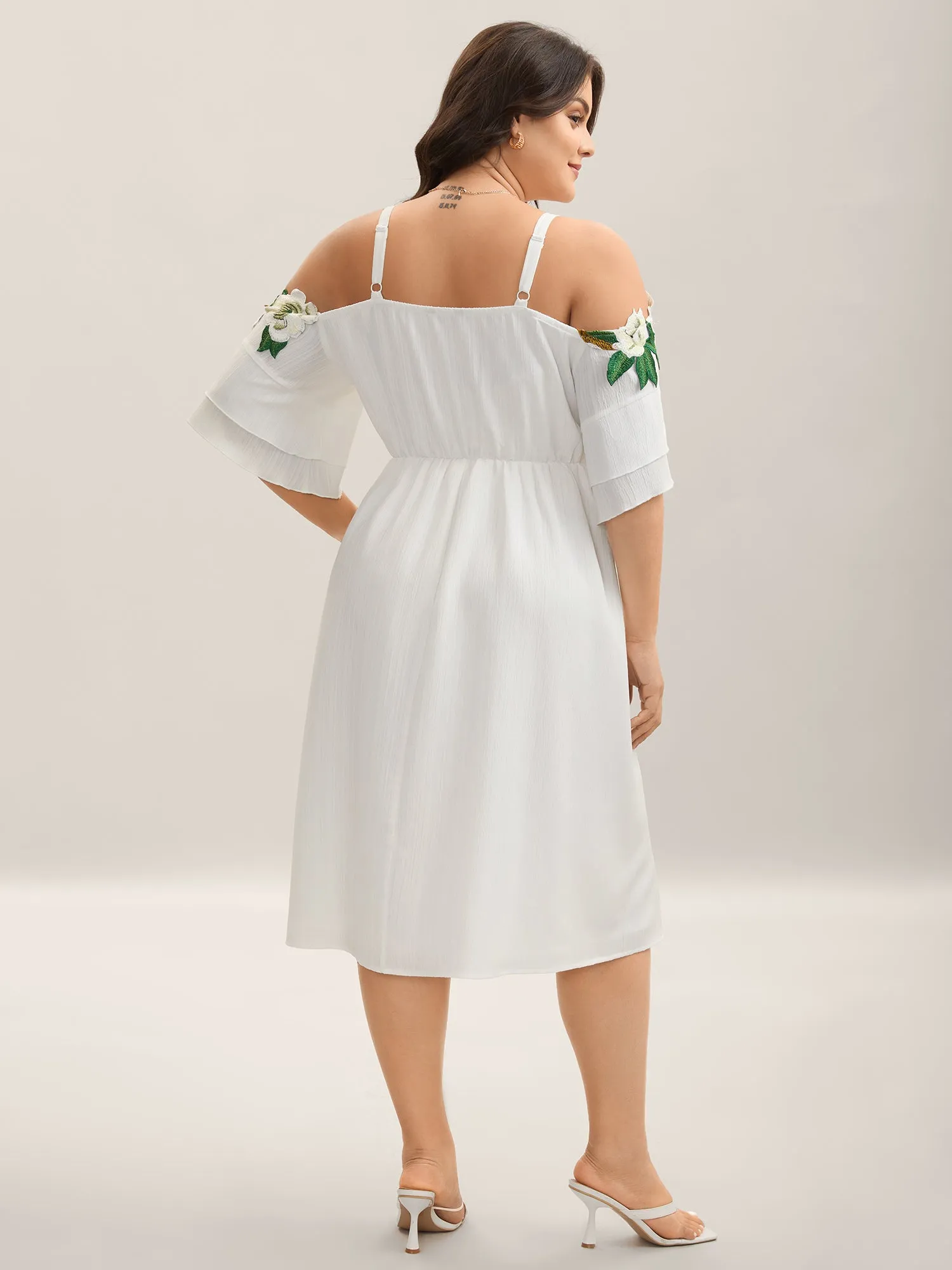 Floral Lace Off-Shoulder Adjustable Midi Dress sold by Bloomchic product image thumbnail 4