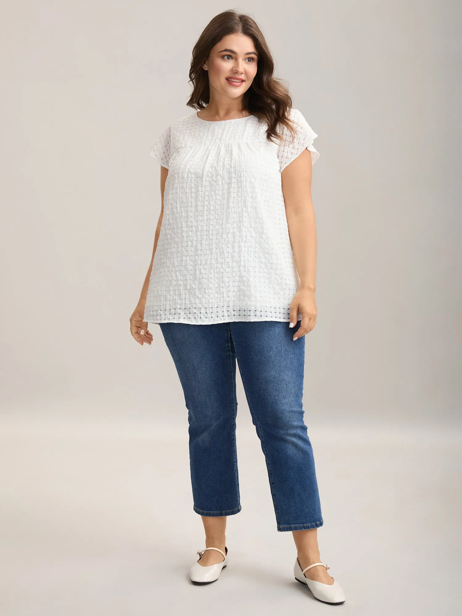 Textured Sheer Lined Flutter Sleeve Blouse sold by Bloomchic product image thumbnail 3